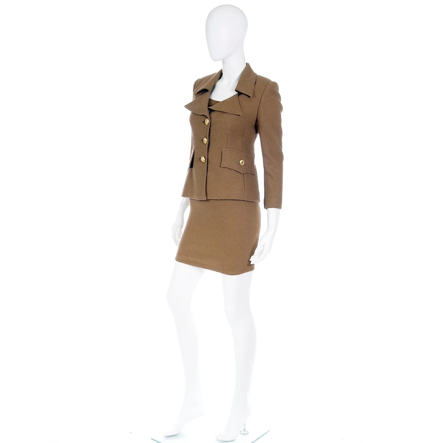 1990s Emanuel Ungaro Parallele Brown Dress and Jacket Suit Outfit