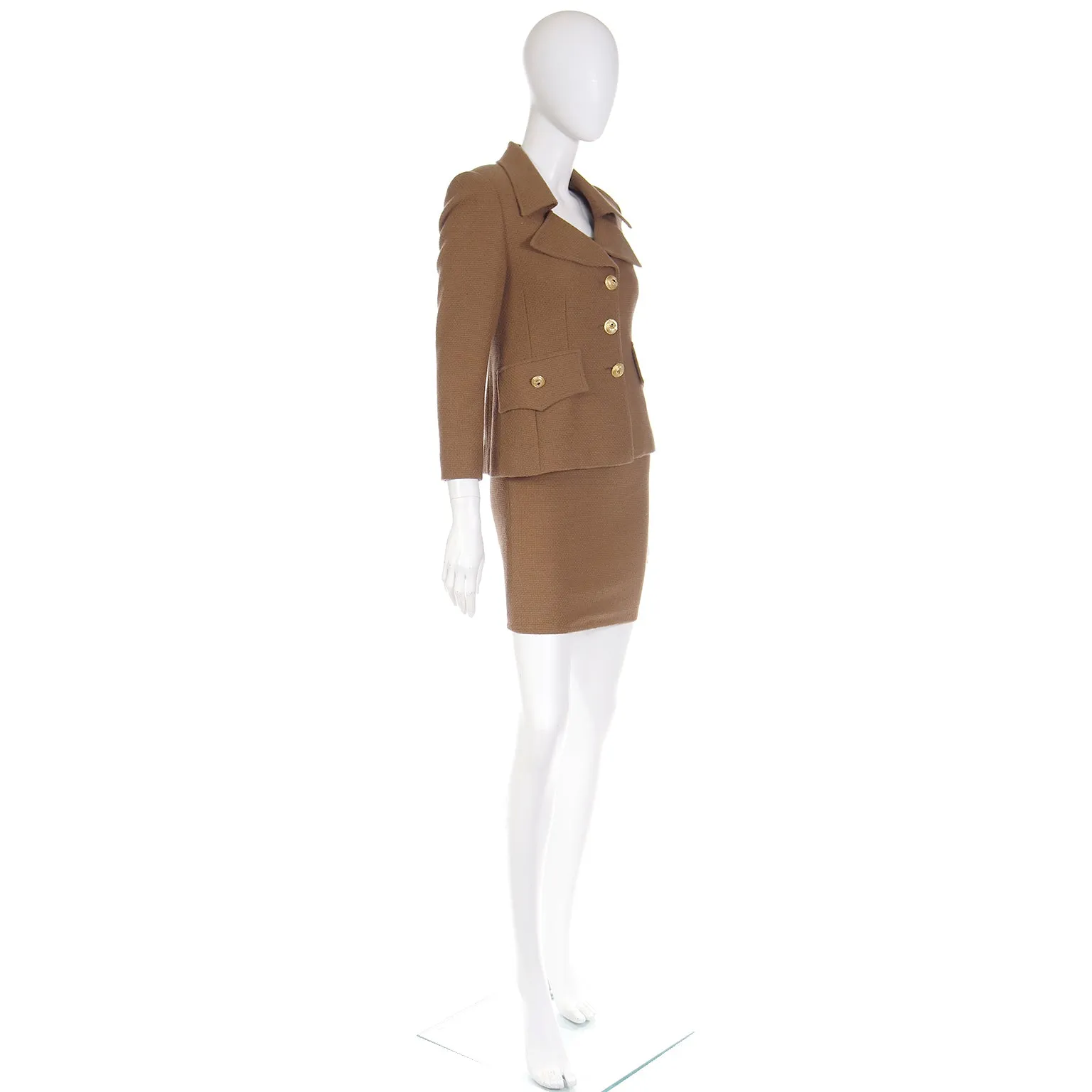 1990s Emanuel Ungaro Parallele Brown Dress and Jacket Suit Outfit