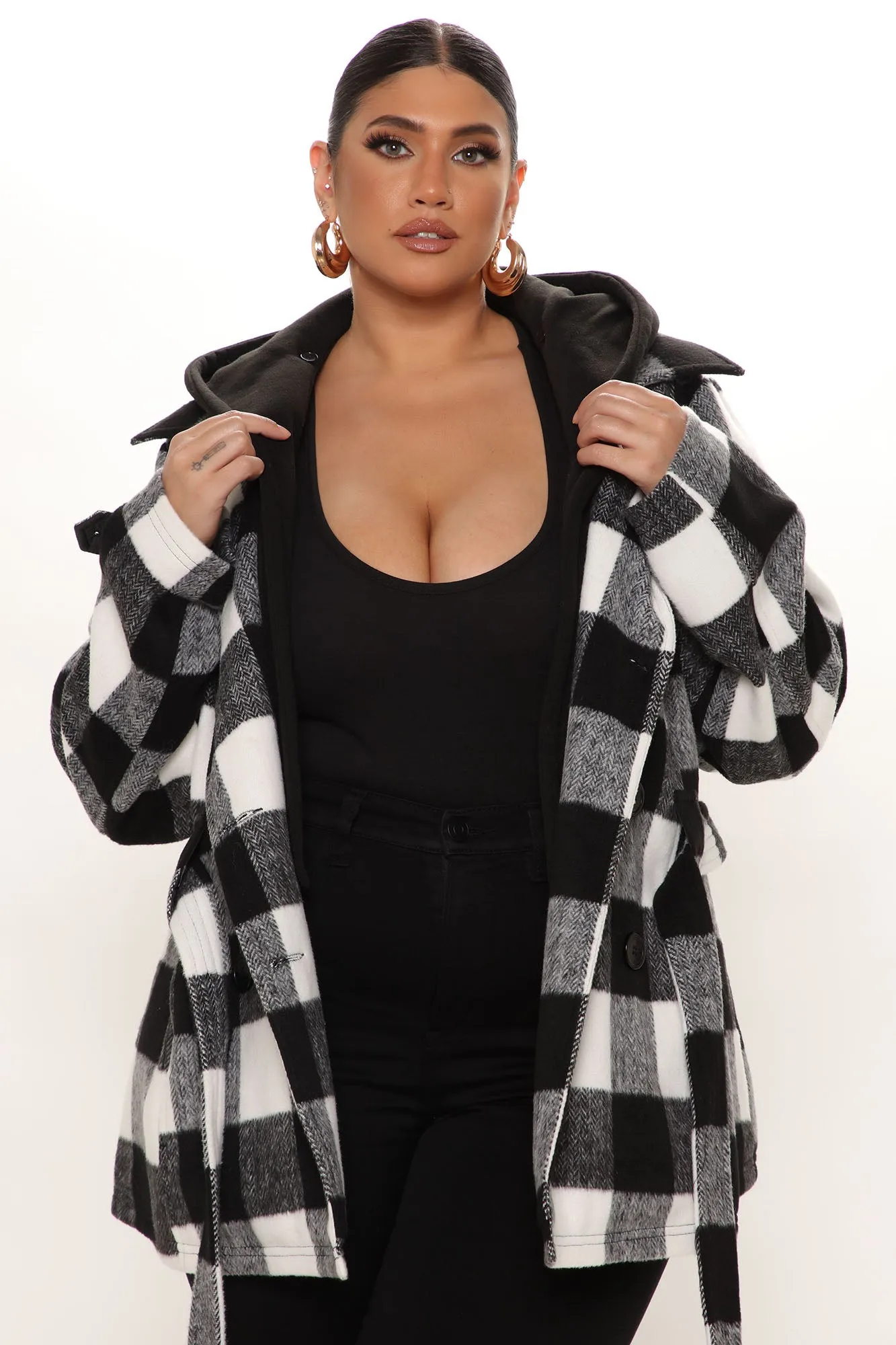 Always On The Go Plaid Jacket - Black/White