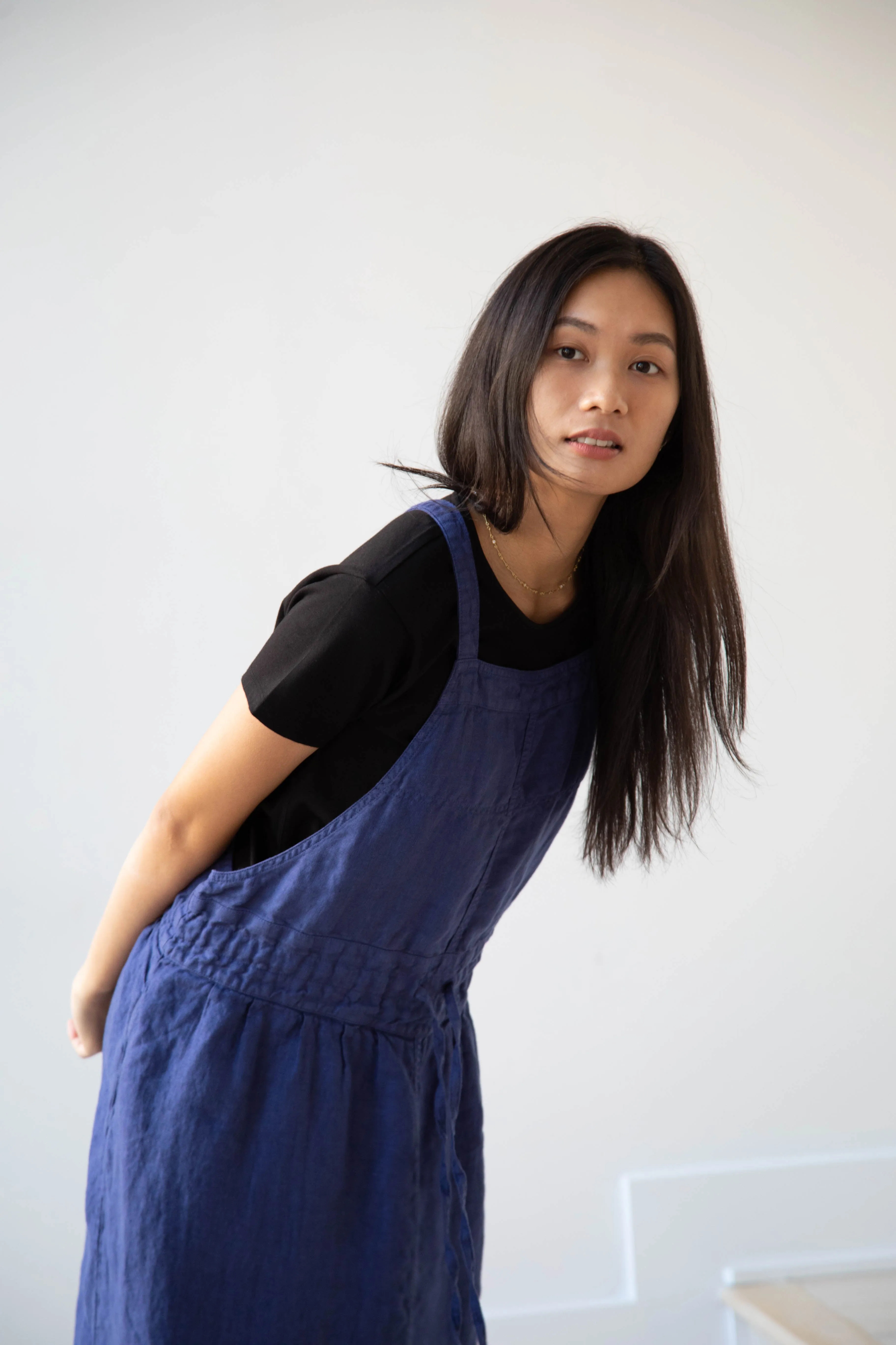 Armen | Linen Apron Dress in Blue