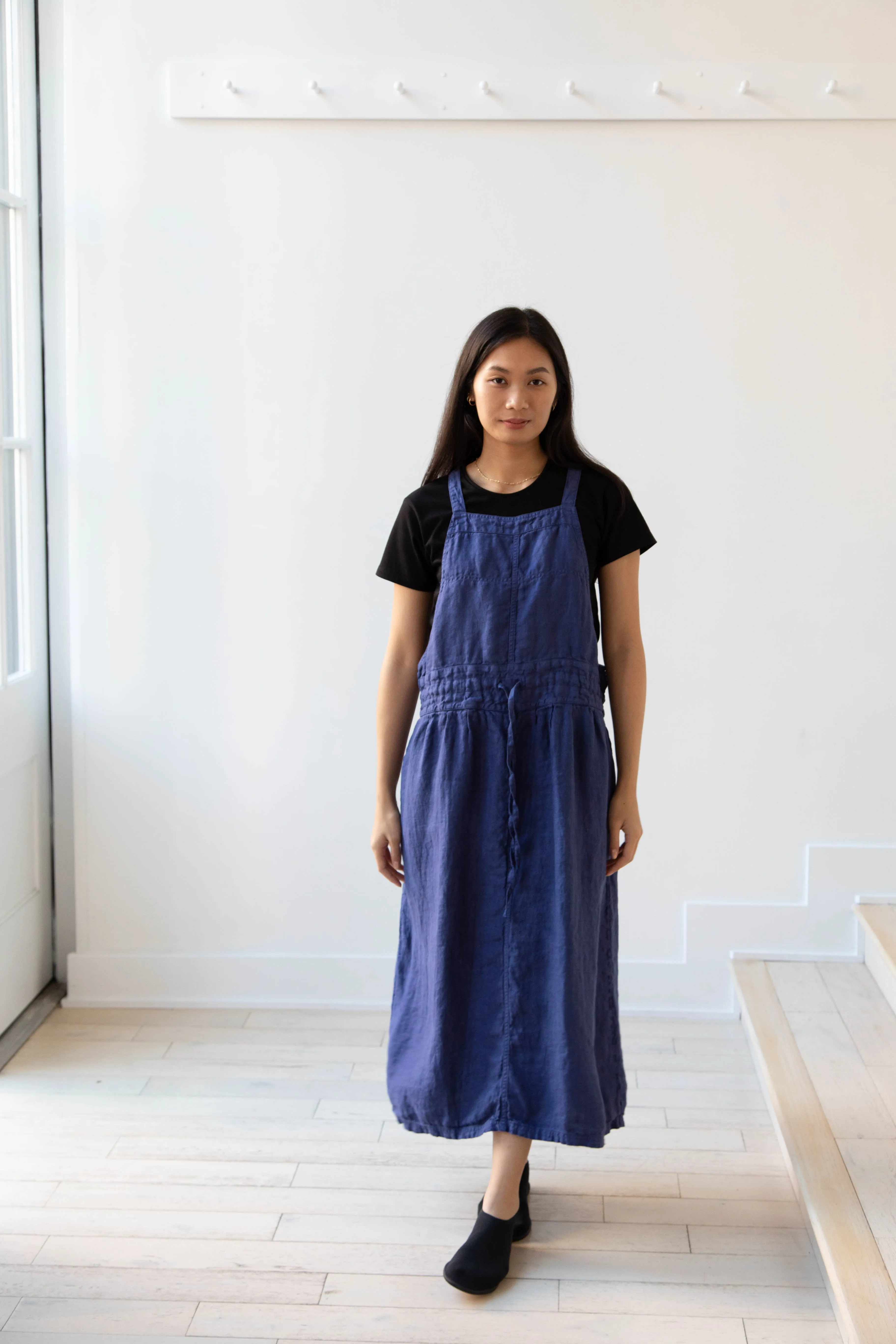 Armen | Linen Apron Dress in Blue