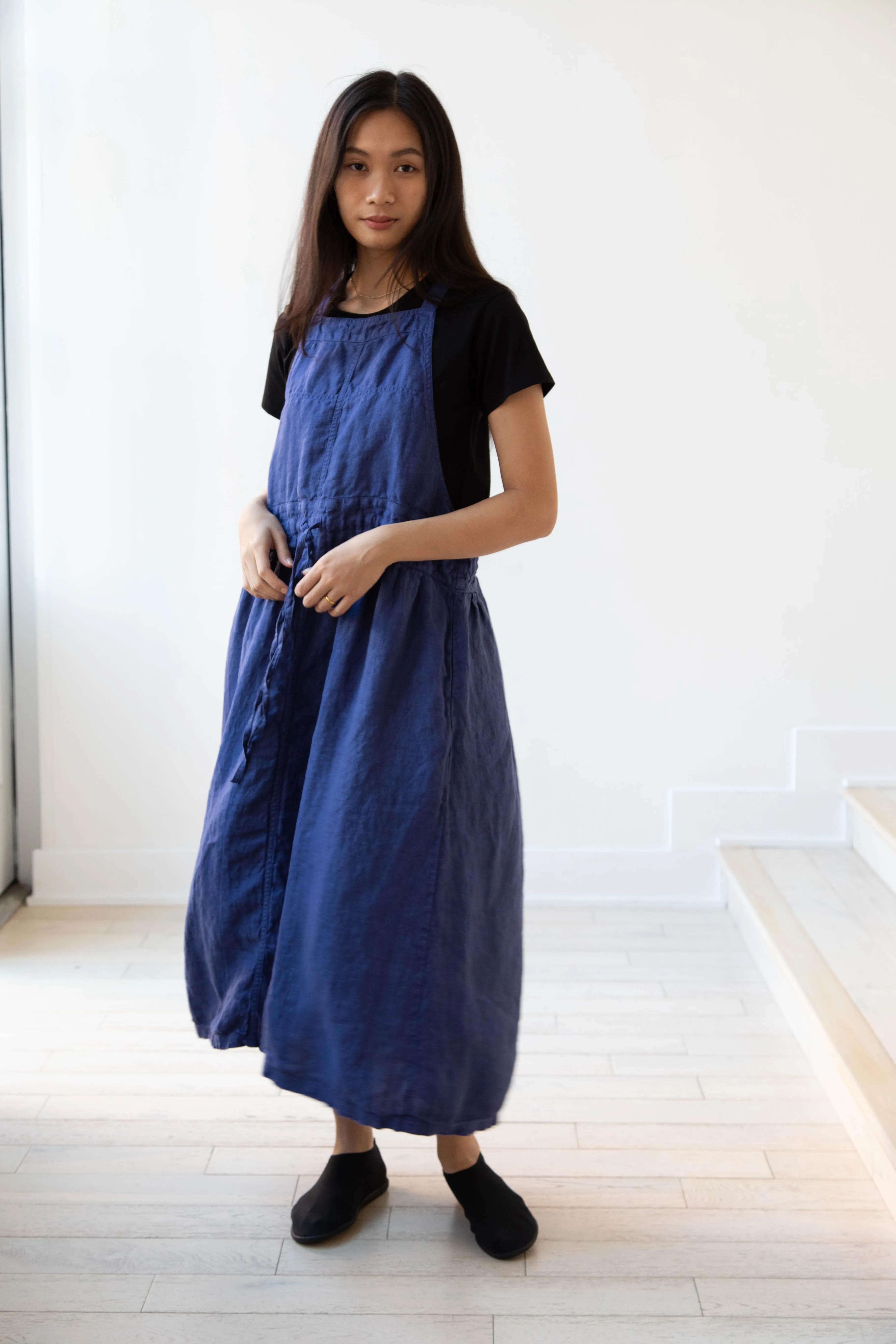 Armen | Linen Apron Dress in Blue