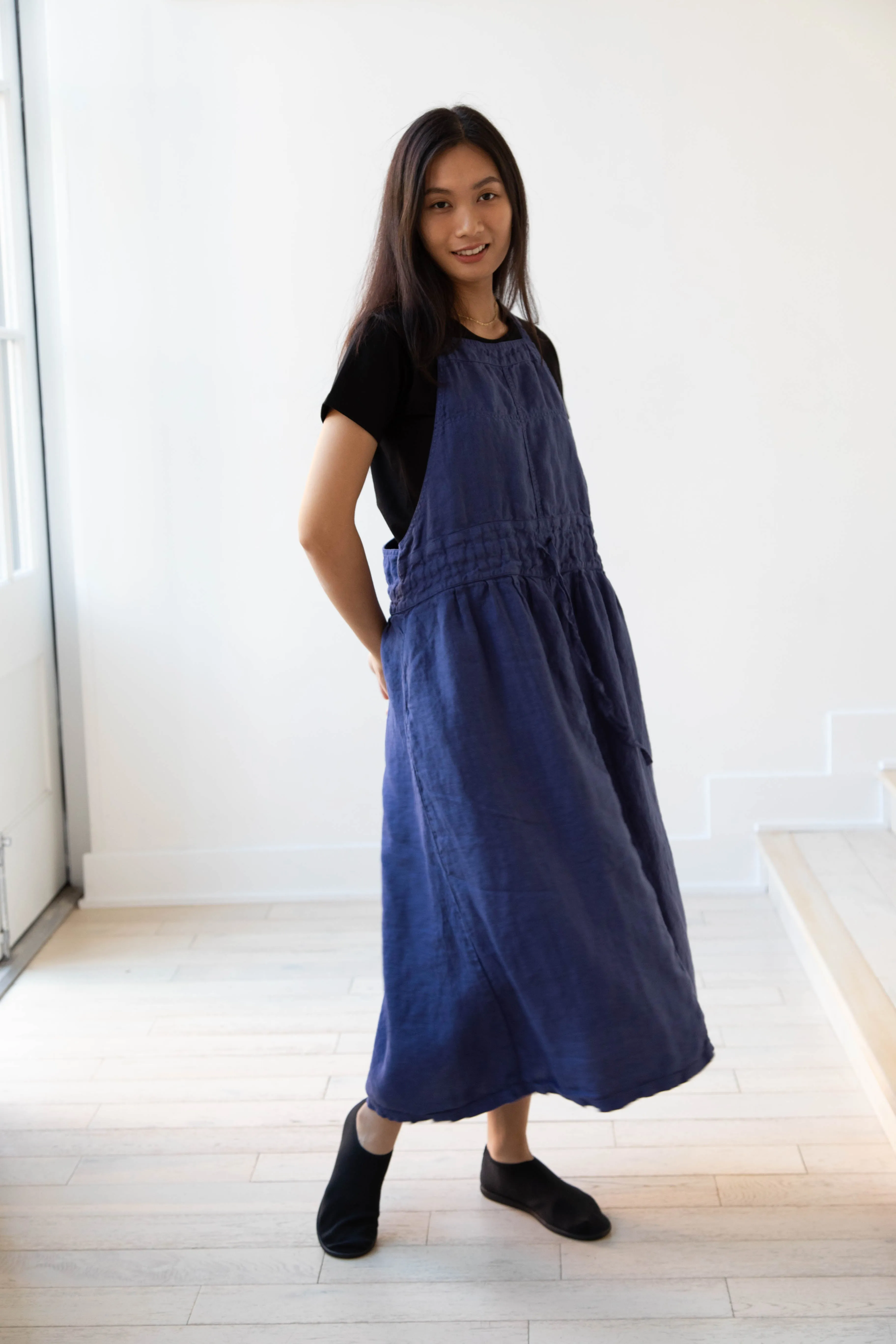 Armen | Linen Apron Dress in Blue