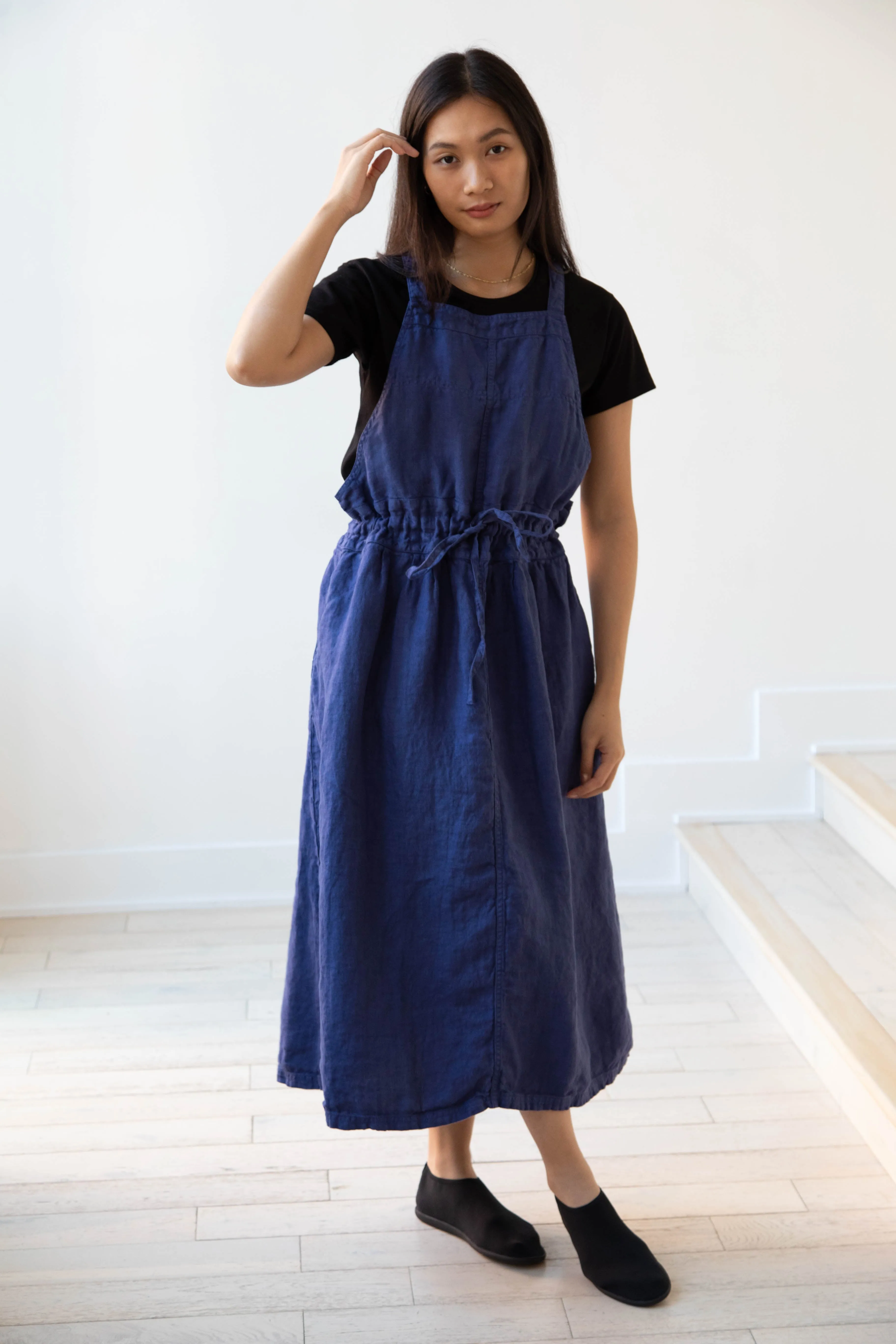 Armen | Linen Apron Dress in Blue