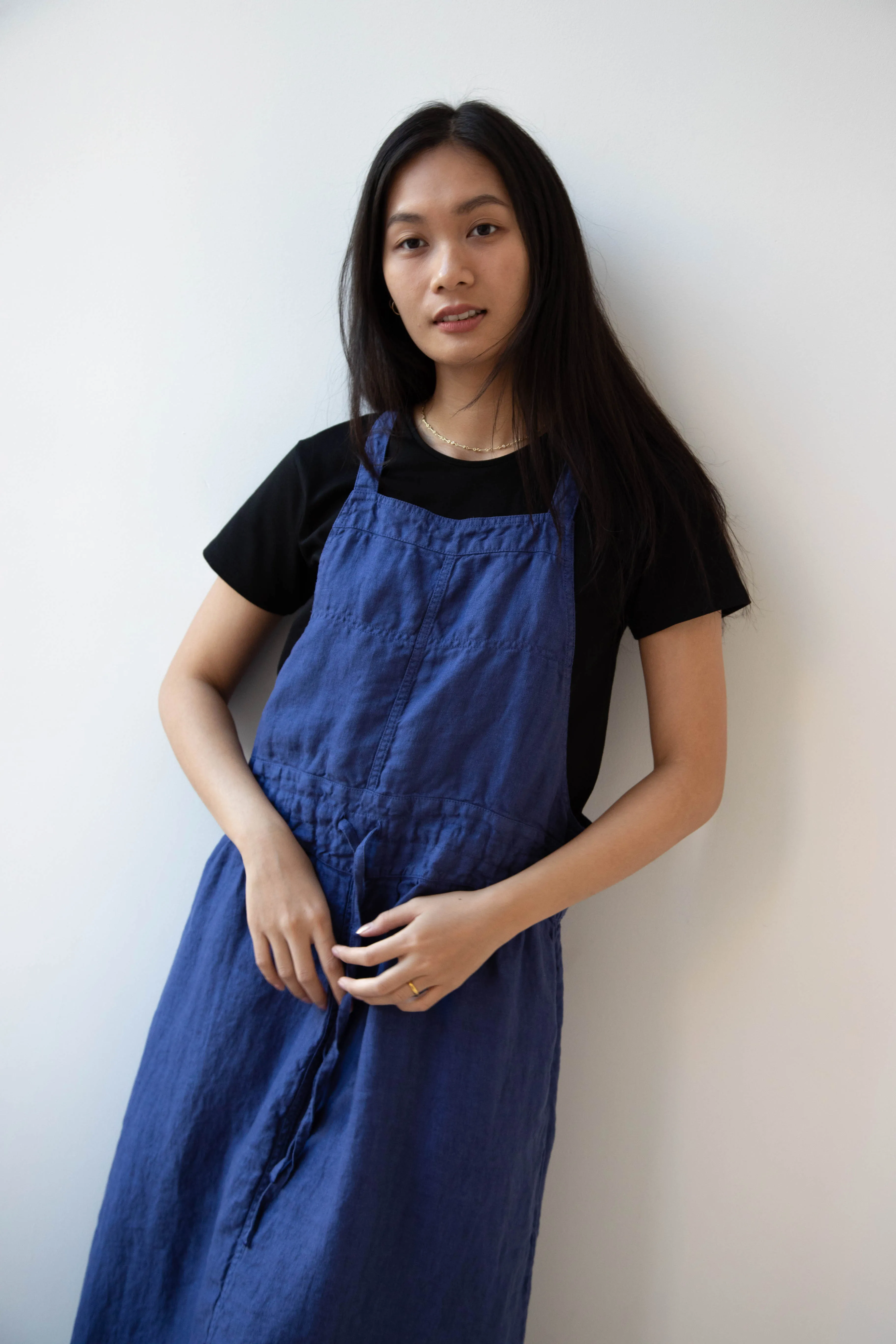 Armen | Linen Apron Dress in Blue