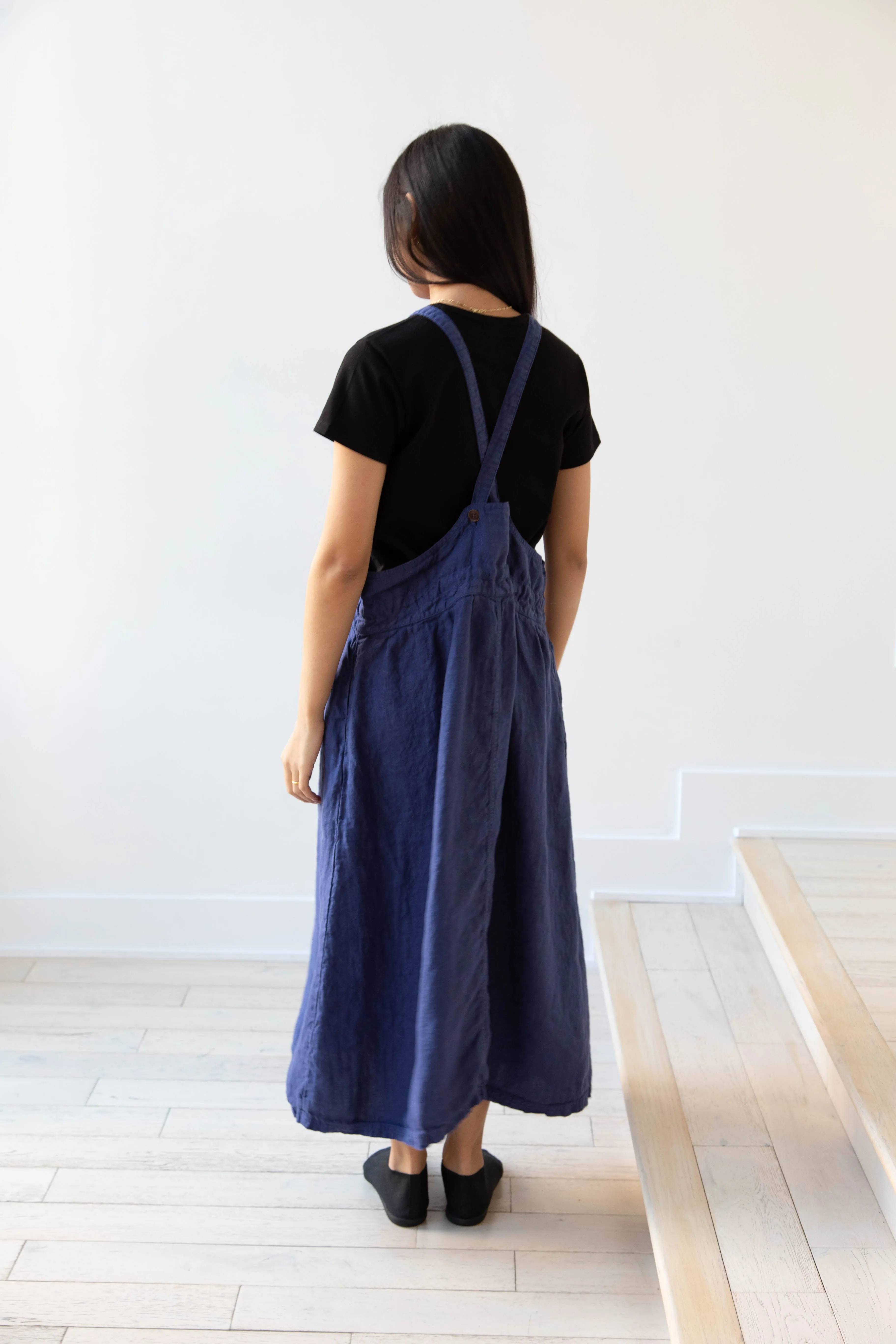 Armen | Linen Apron Dress in Blue