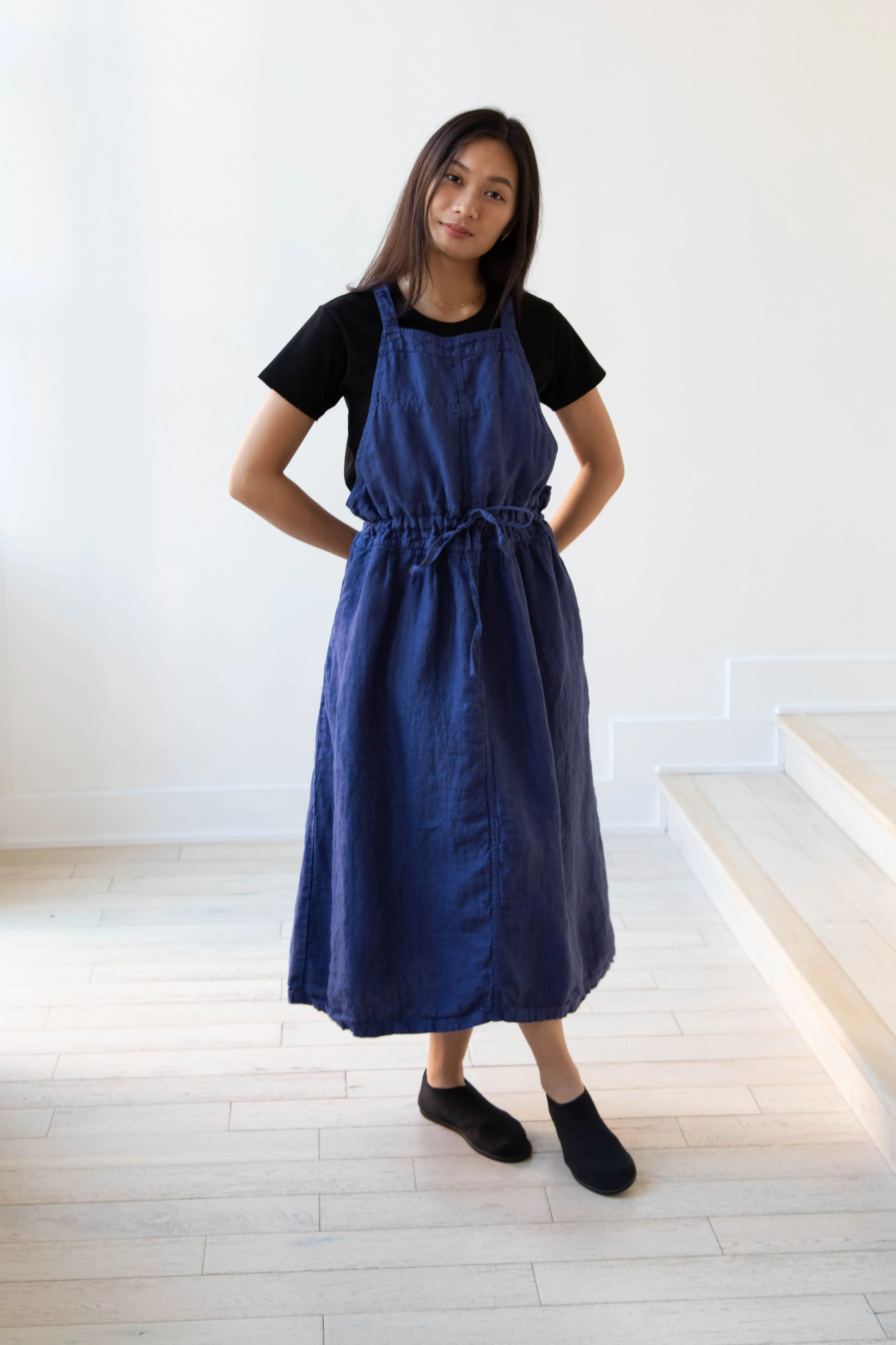 Armen | Linen Apron Dress in Blue