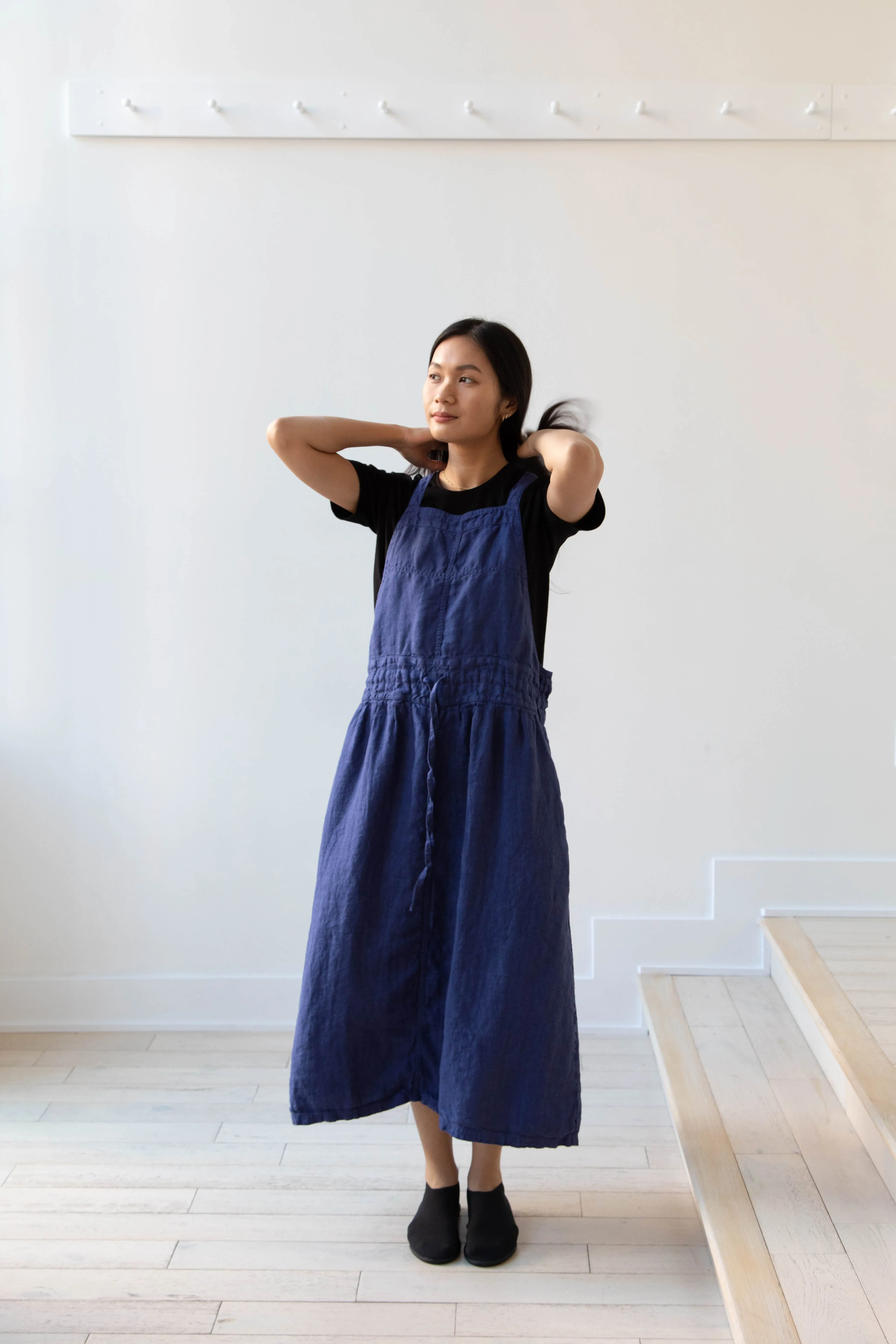 Armen | Linen Apron Dress in Blue