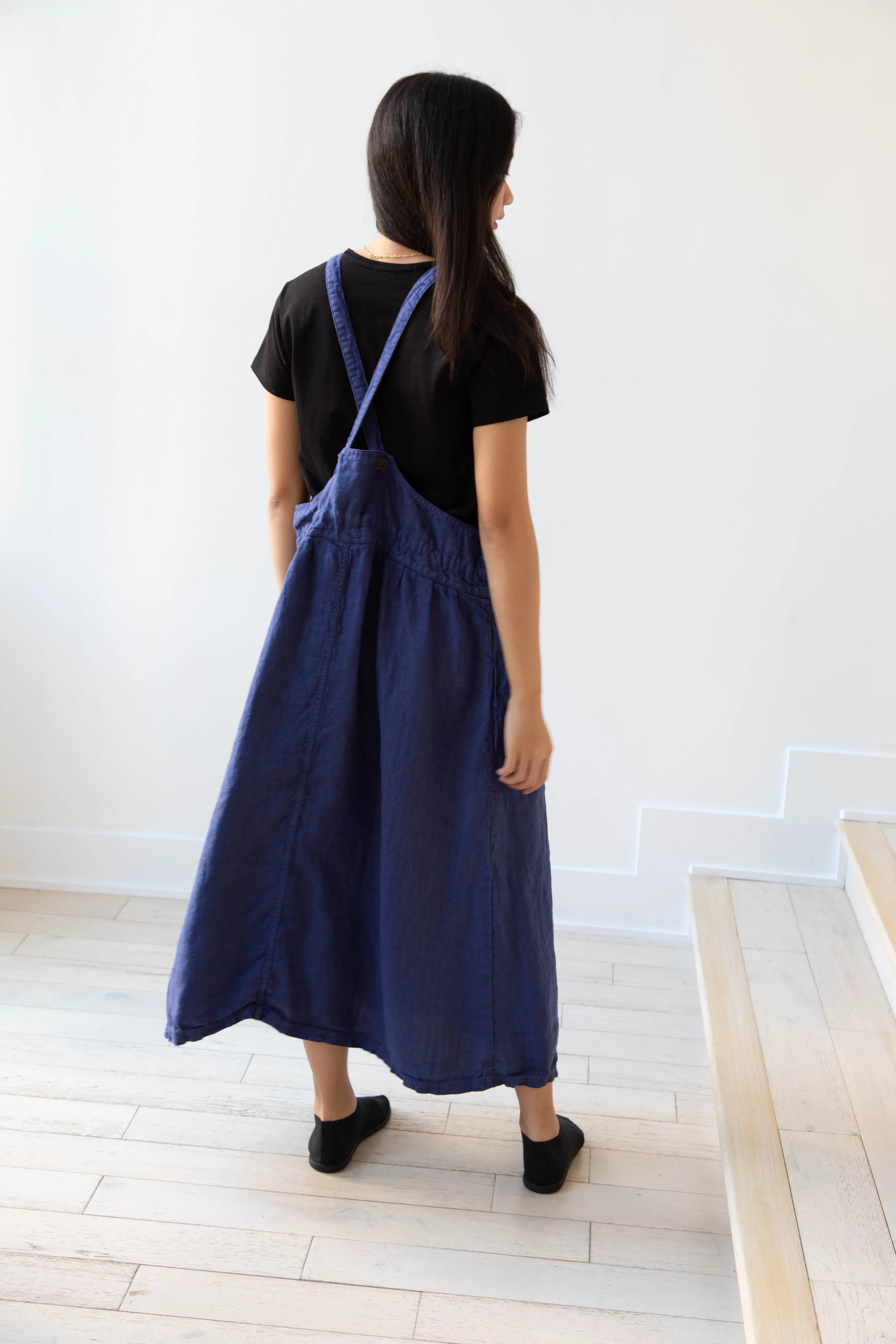 Armen | Linen Apron Dress in Blue