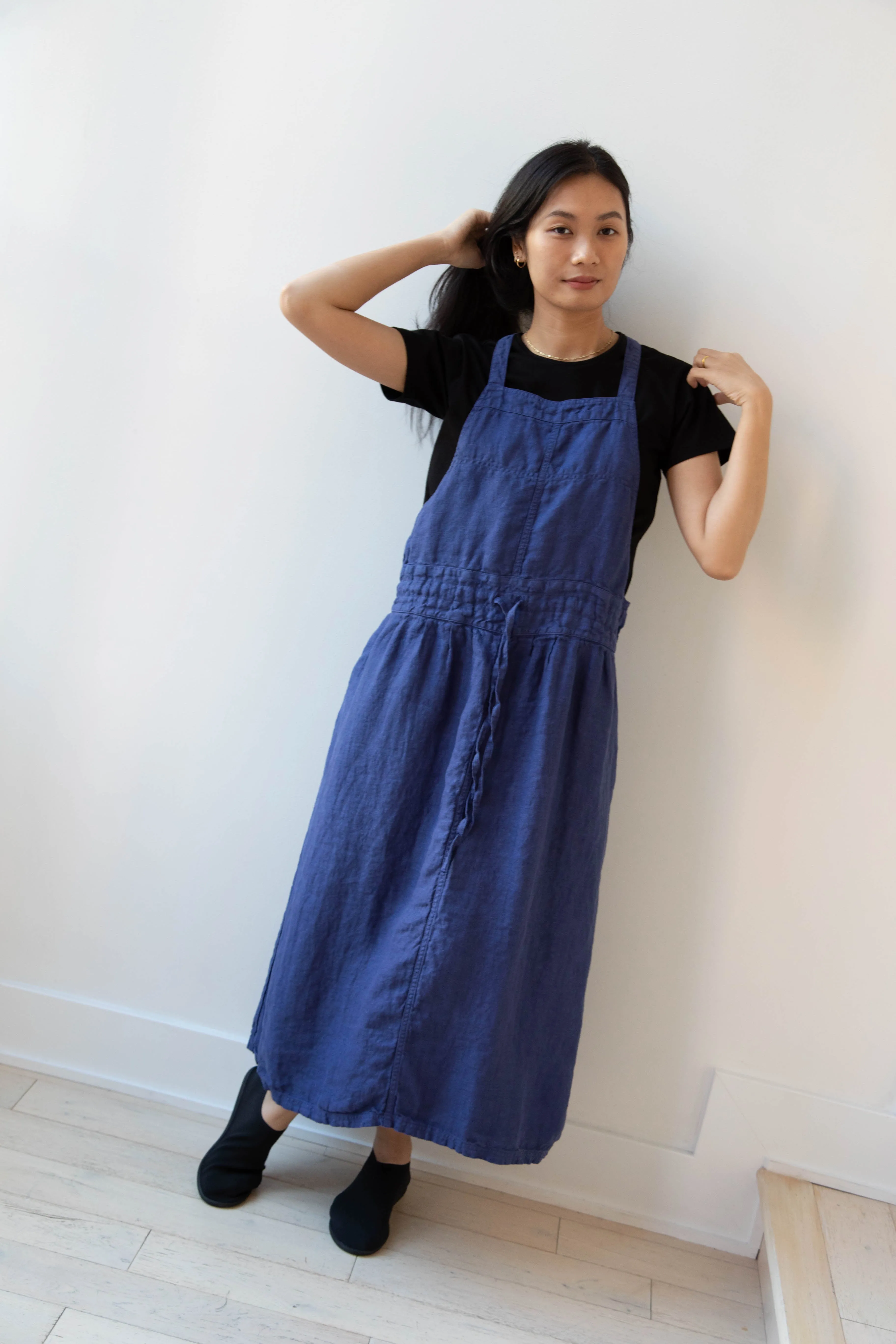 Armen | Linen Apron Dress in Blue