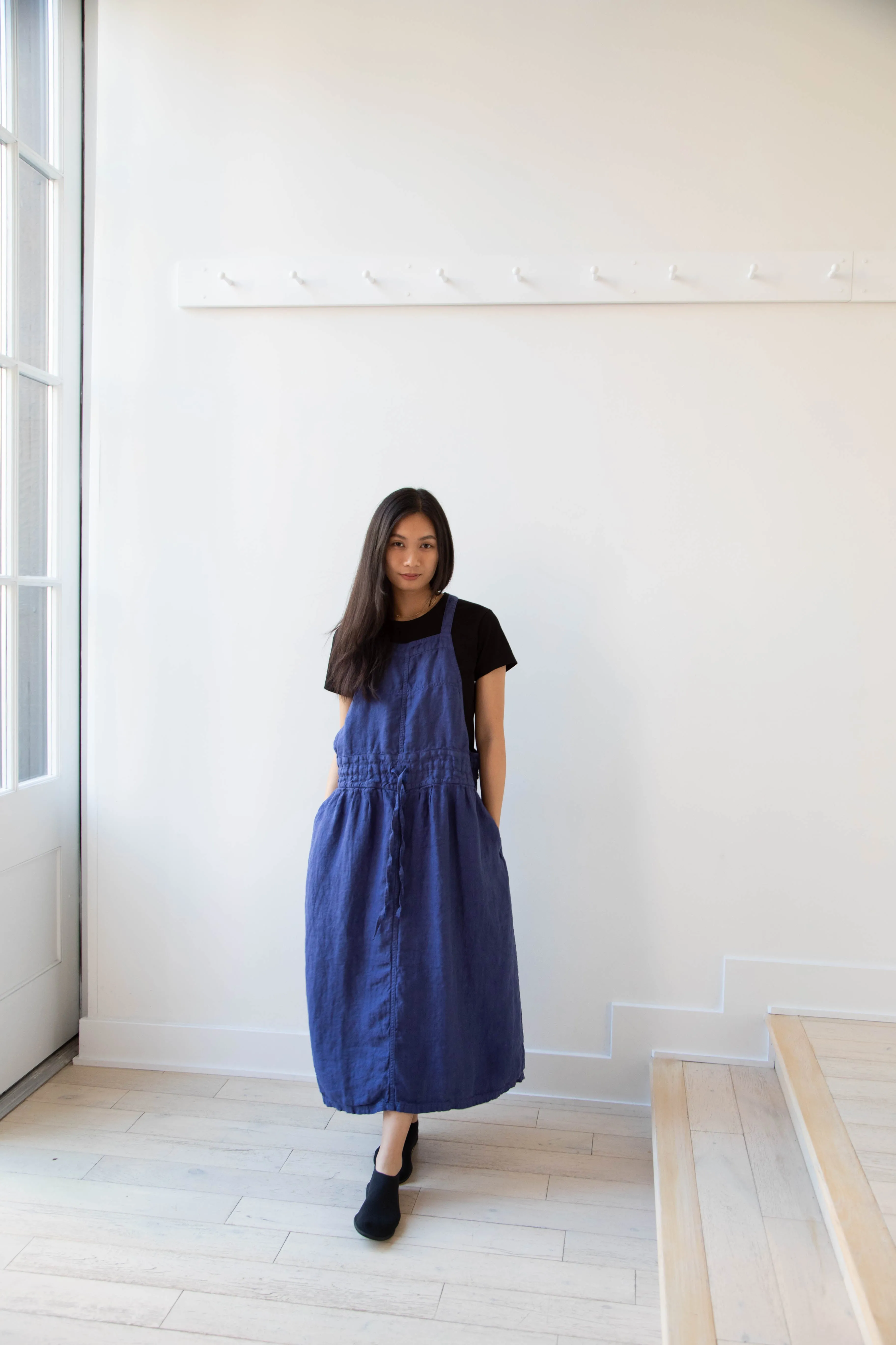 Armen | Linen Apron Dress in Blue