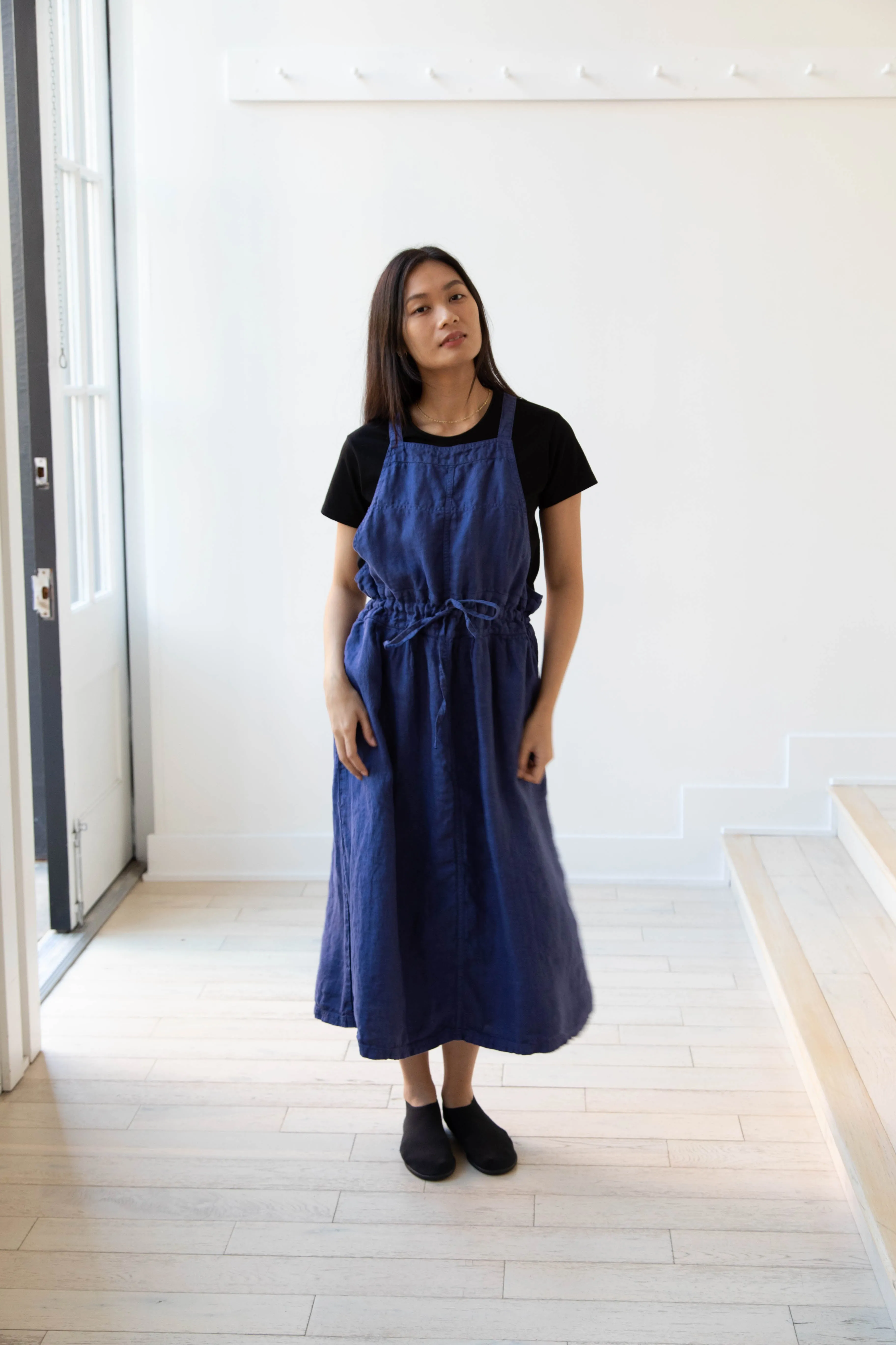 Armen | Linen Apron Dress in Blue