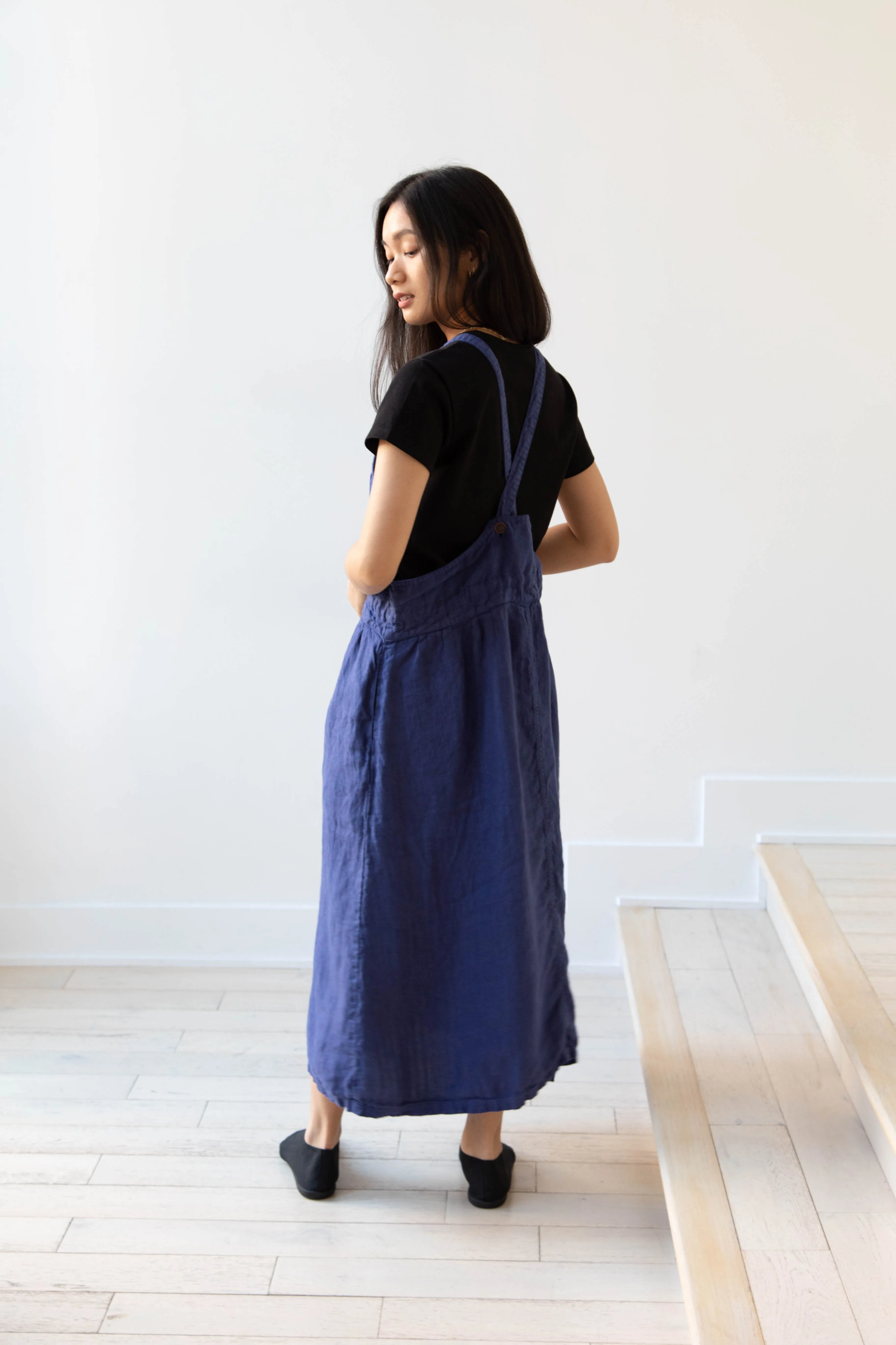 Armen | Linen Apron Dress in Blue