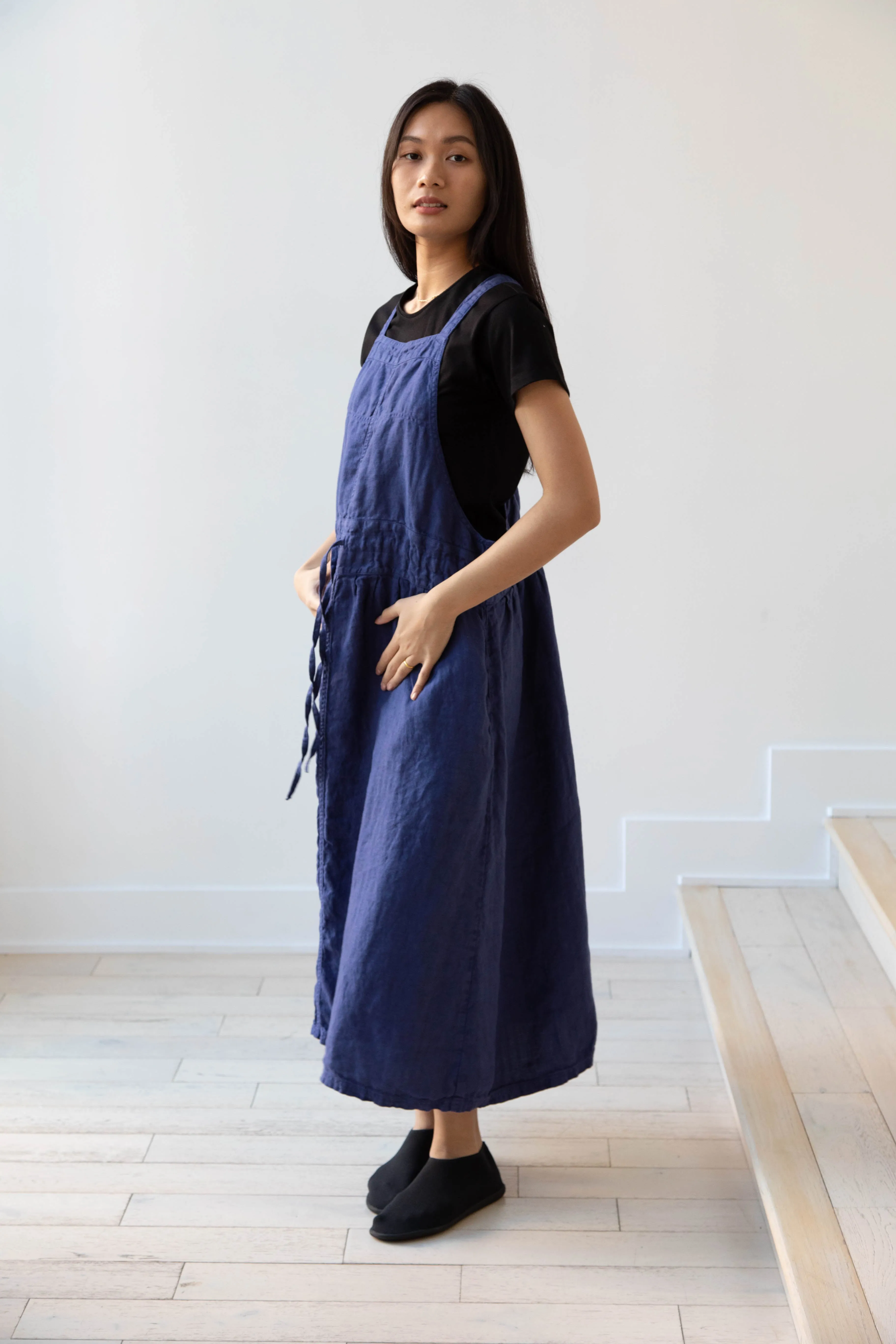 Armen | Linen Apron Dress in Blue