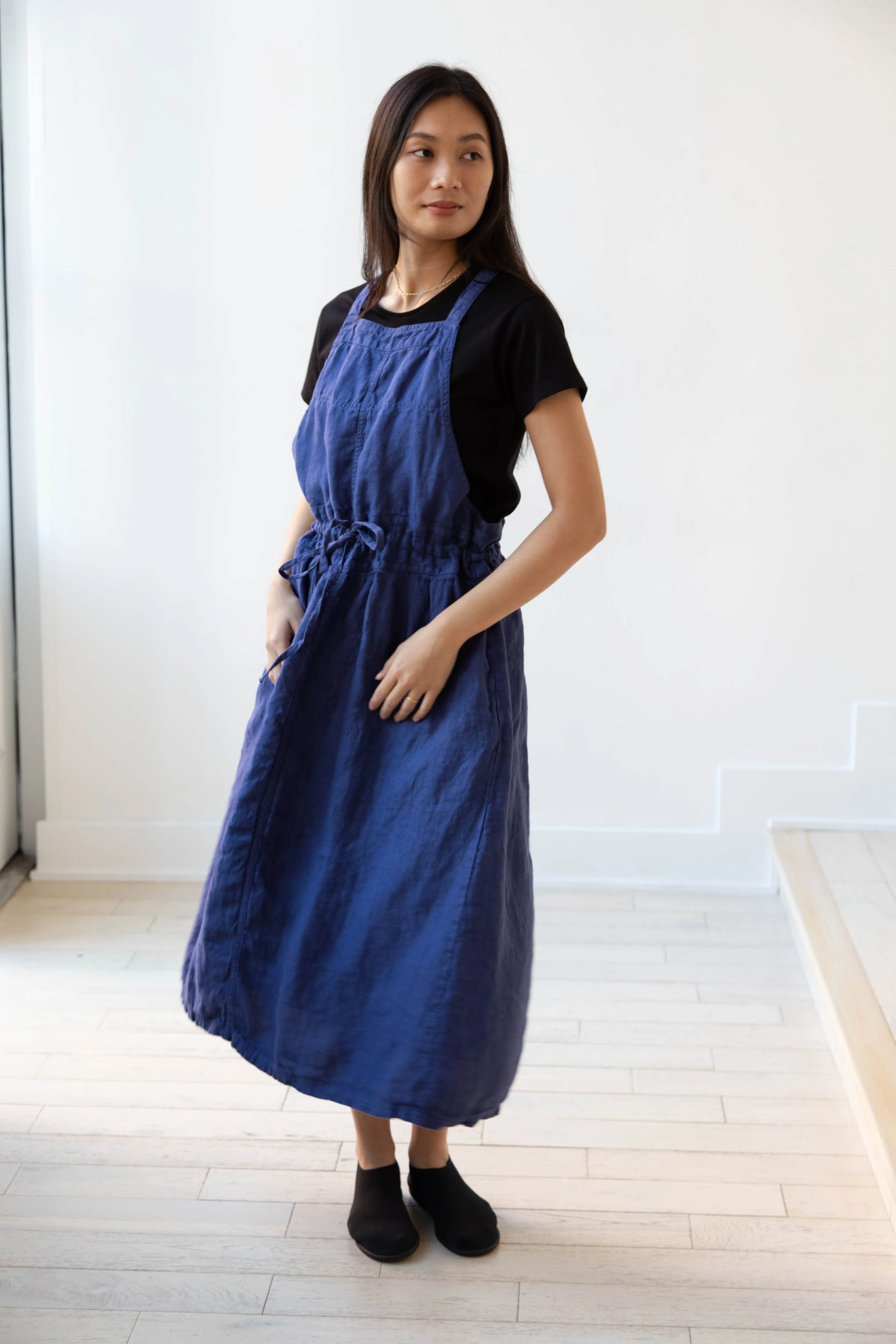 Armen | Linen Apron Dress in Blue