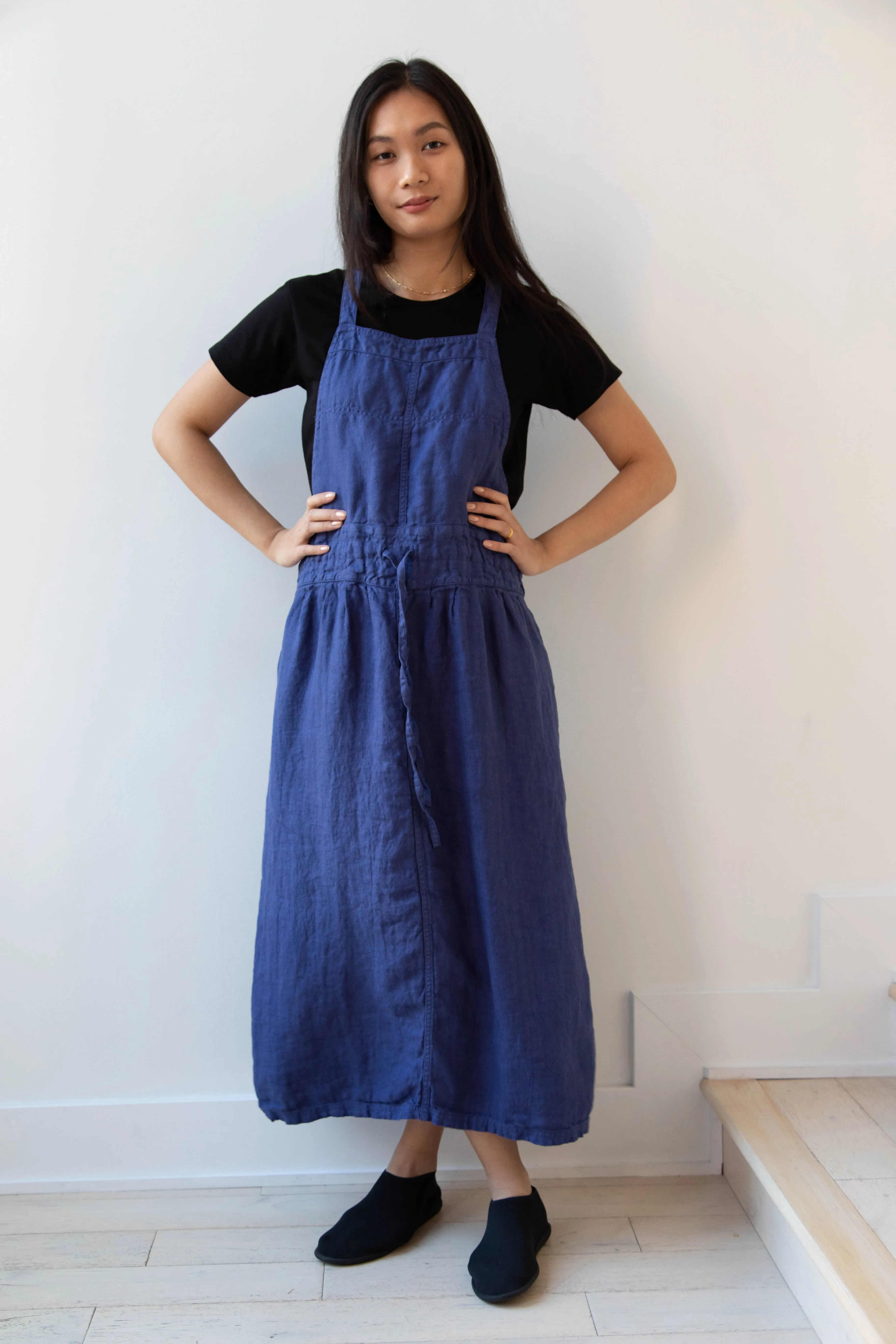 Armen | Linen Apron Dress in Blue