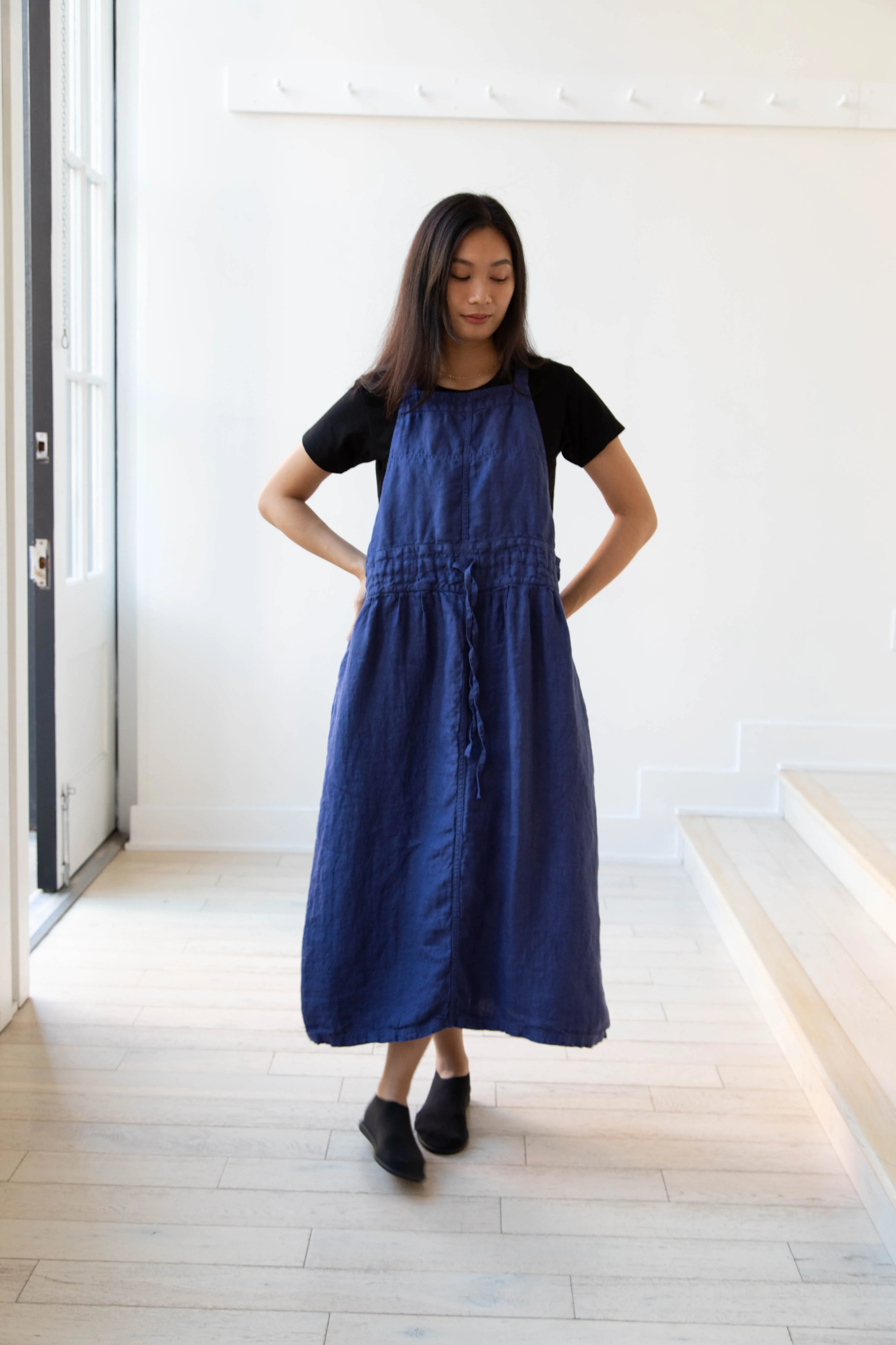 Armen | Linen Apron Dress in Blue