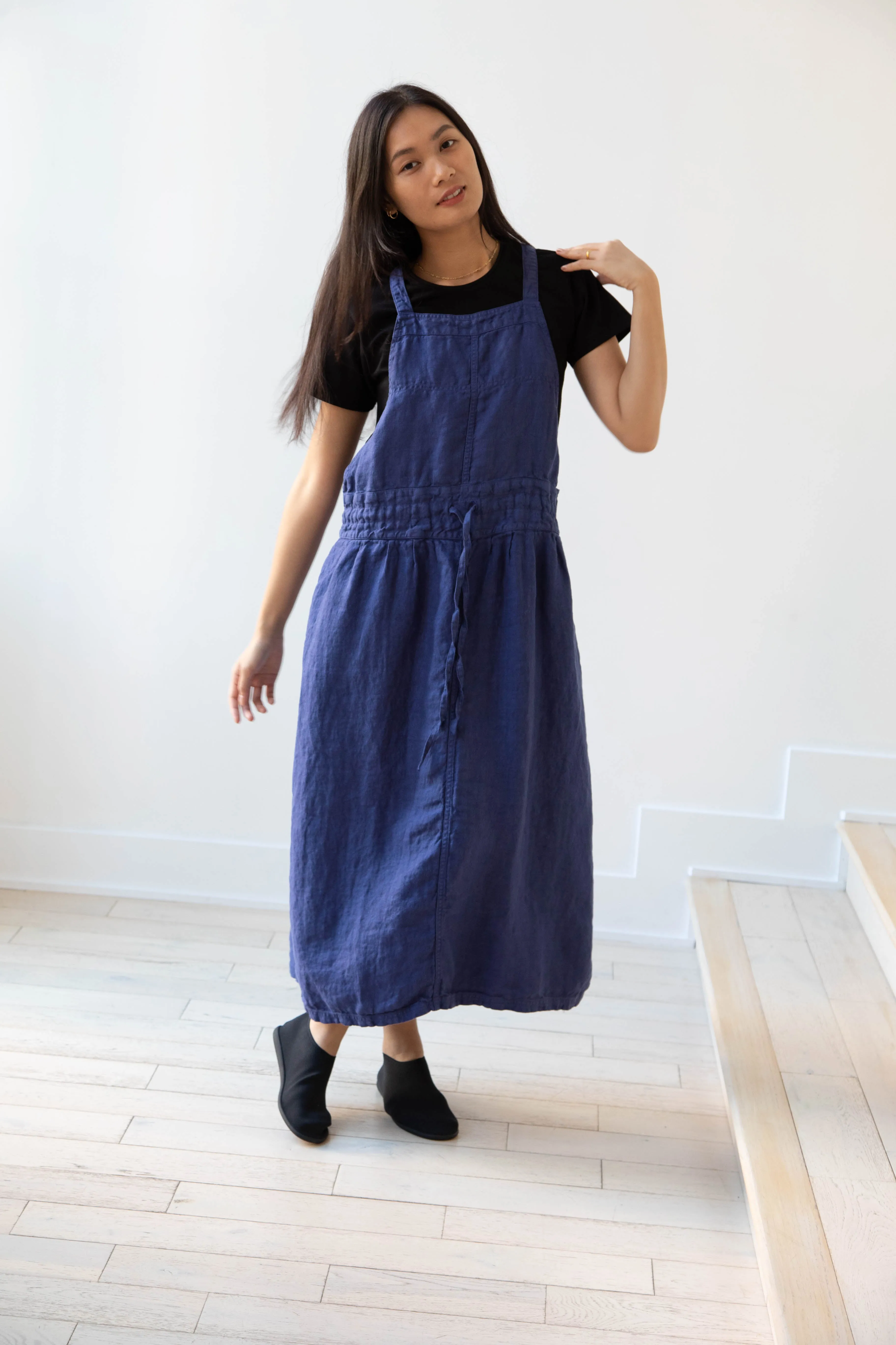 Armen | Linen Apron Dress in Blue