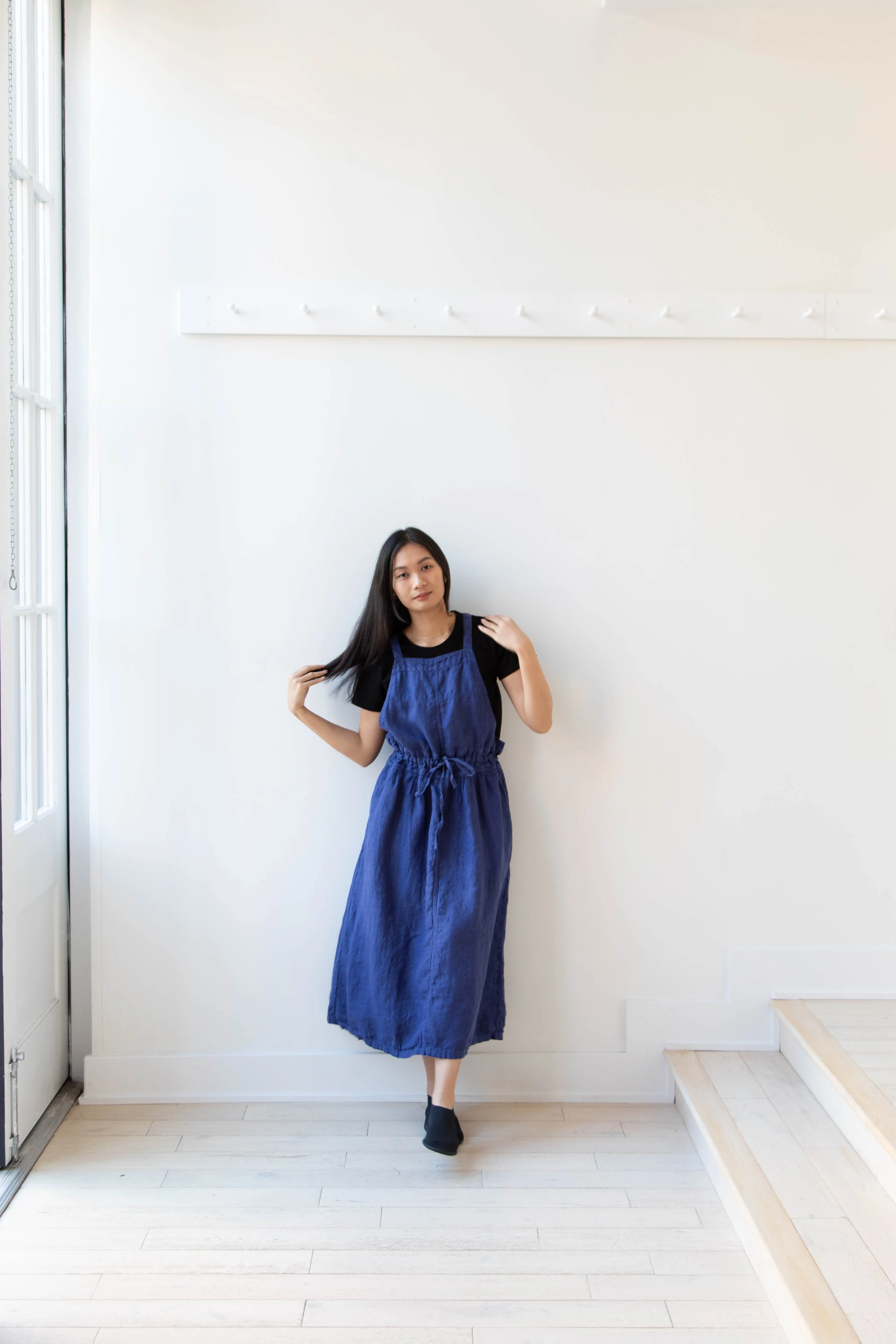 Armen | Linen Apron Dress in Blue