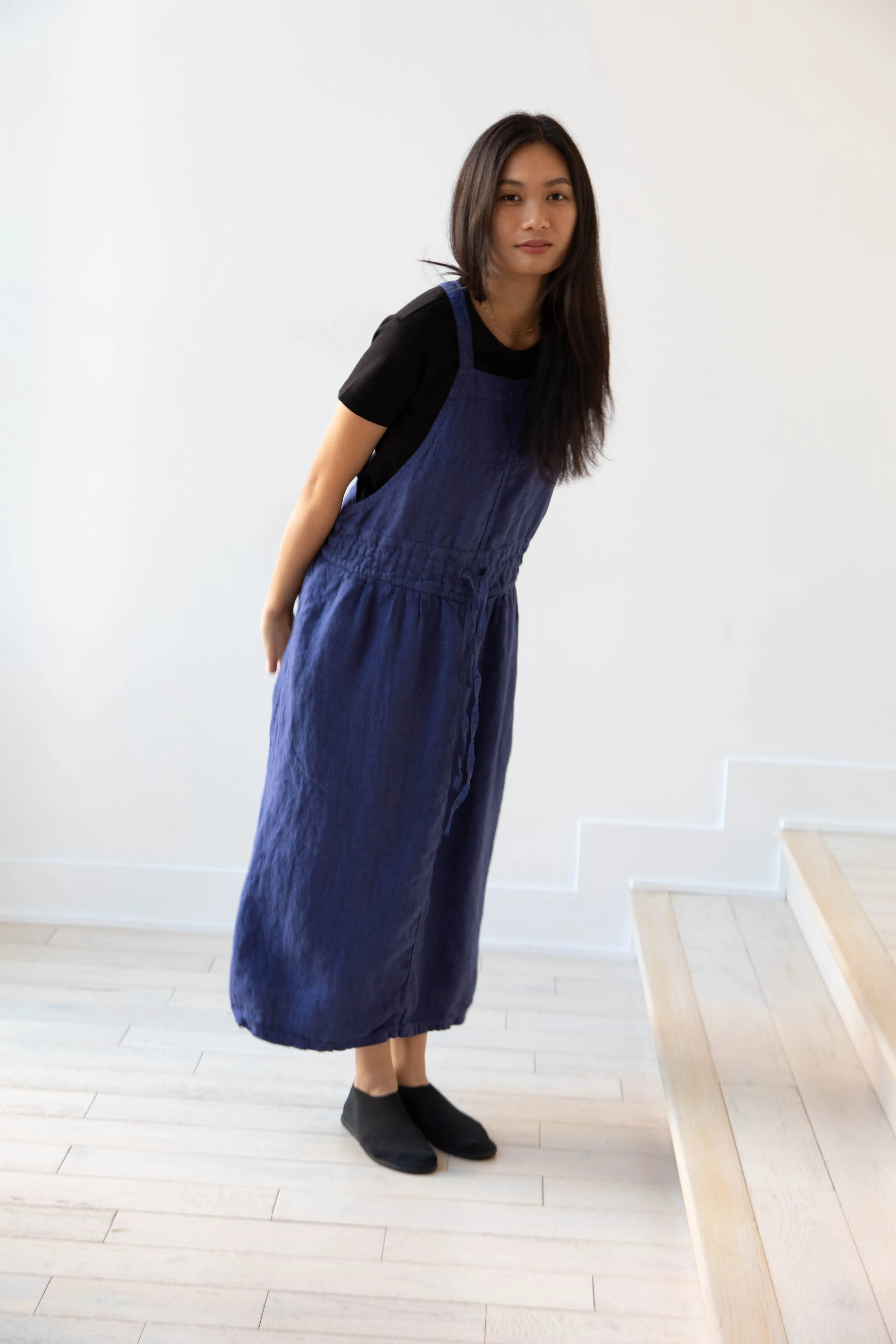 Armen | Linen Apron Dress in Blue