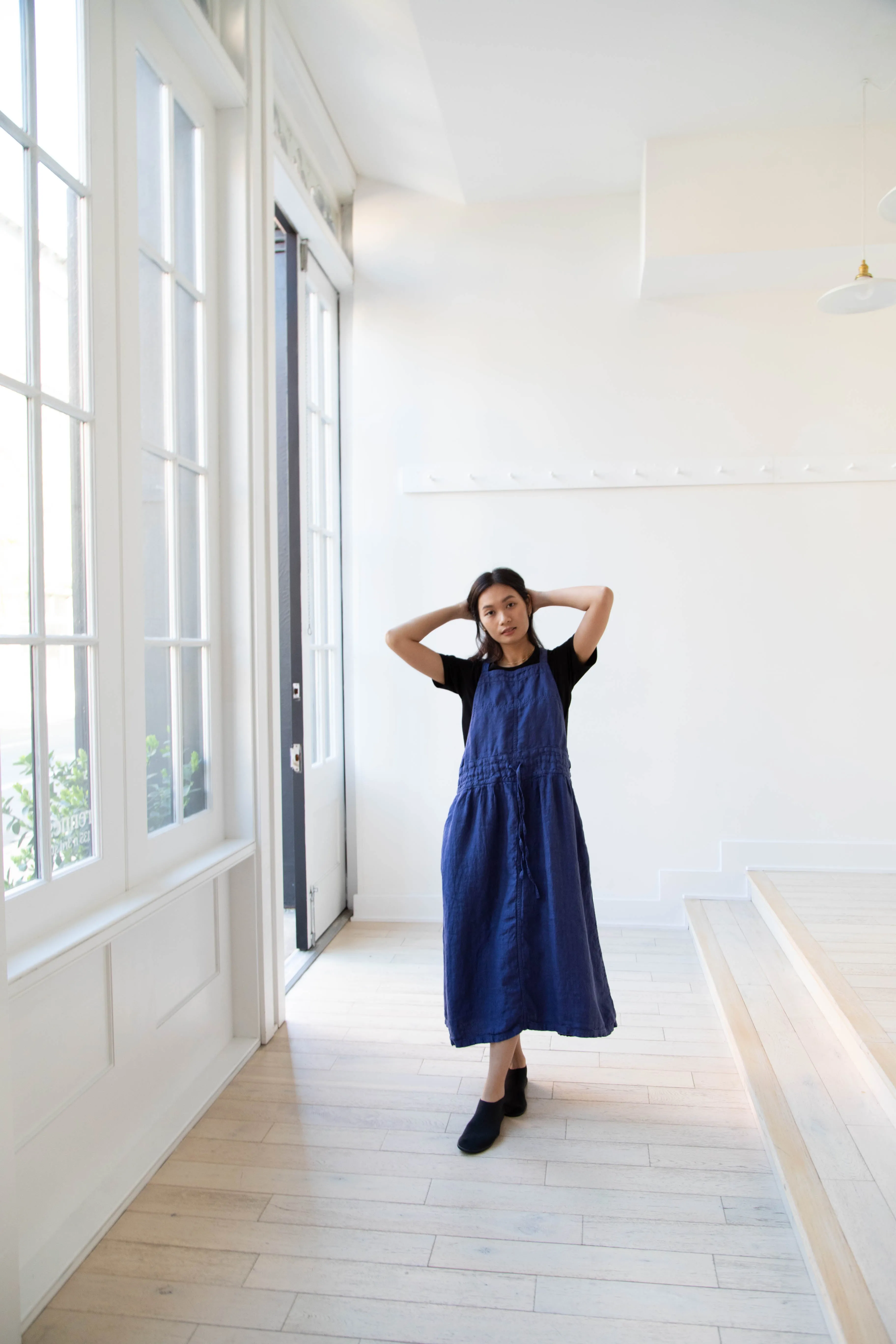 Armen | Linen Apron Dress in Blue