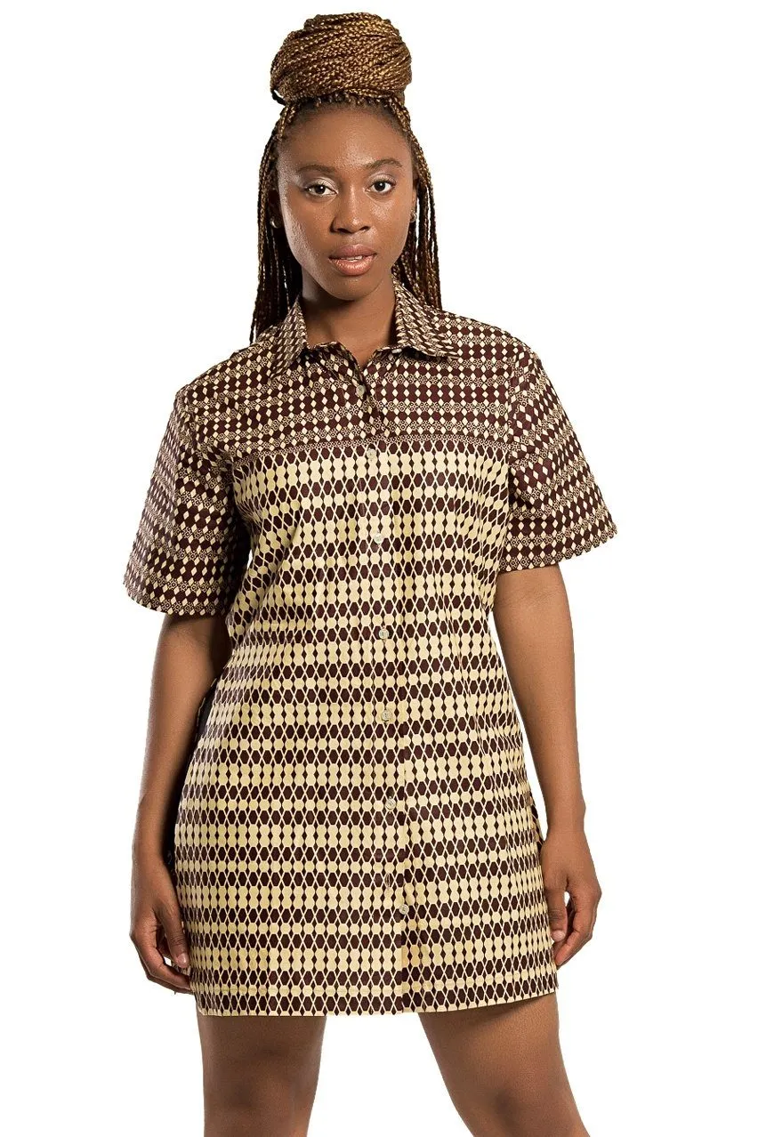 Aveye African Print Shirt Dress (Brown)