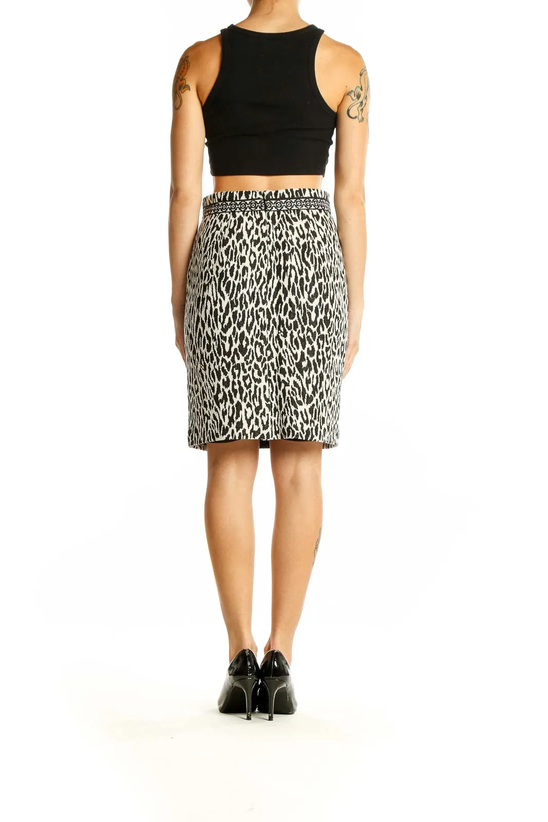 Black and White Leopard Print Pencil Skirt