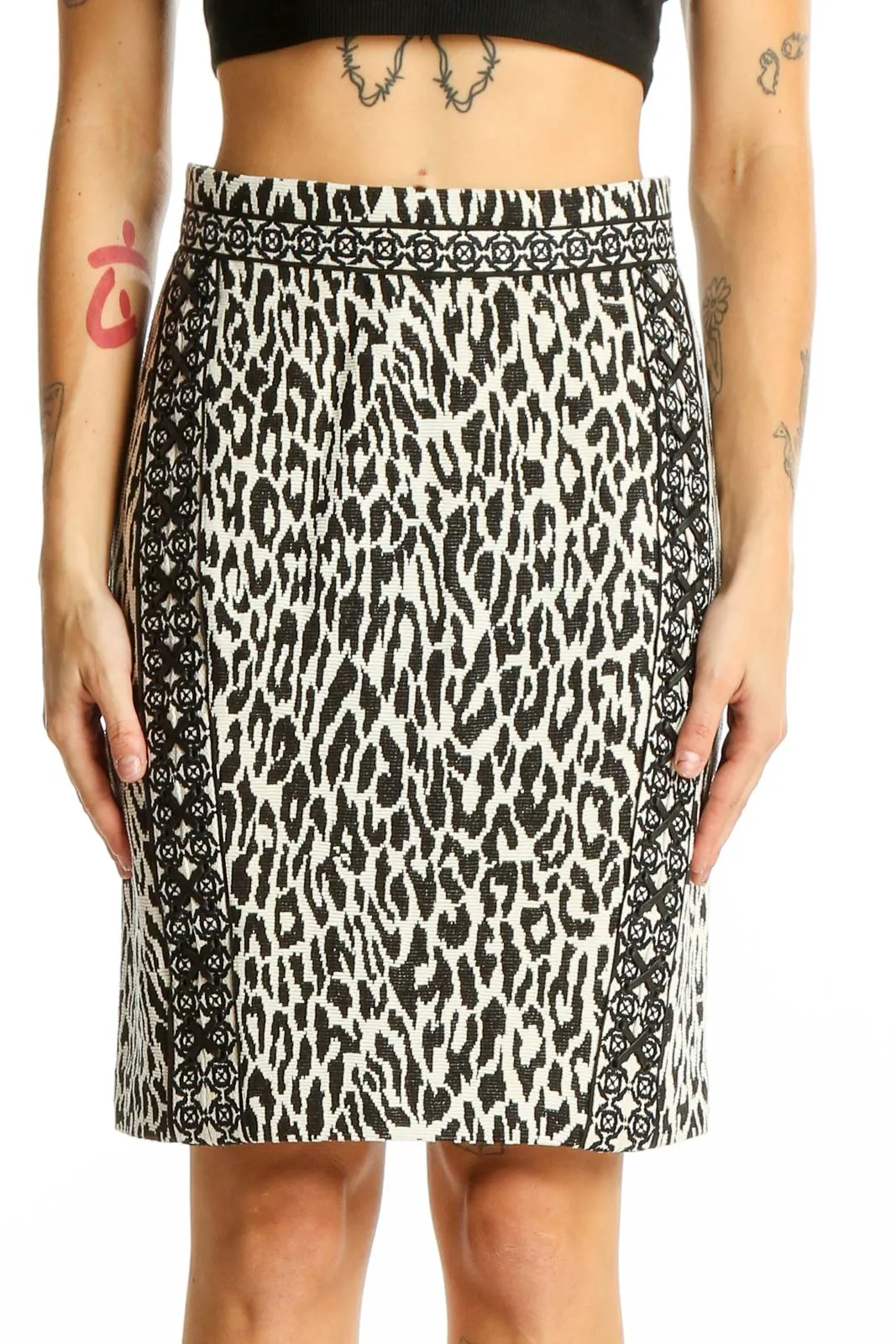 Black and White Leopard Print Pencil Skirt