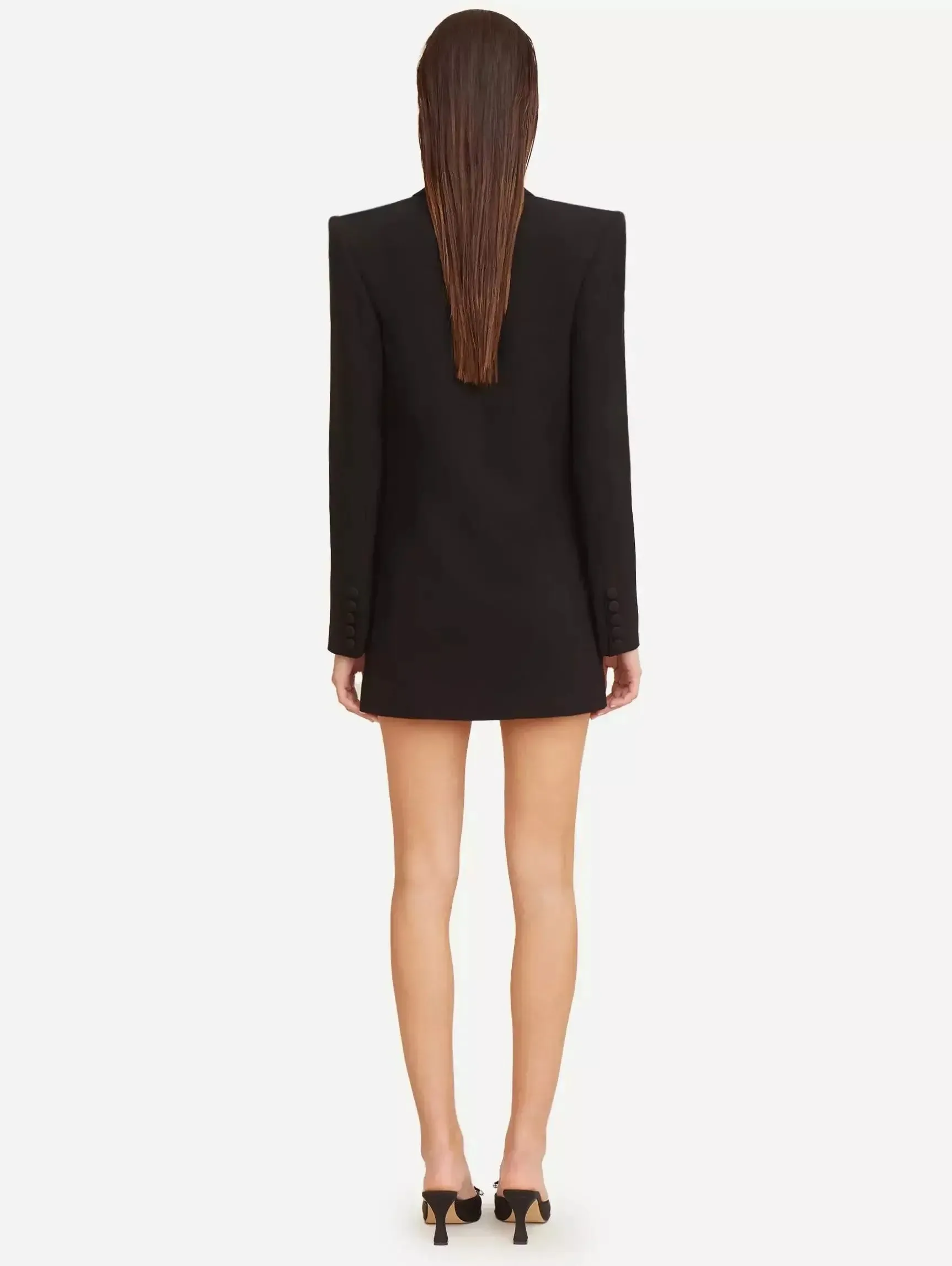 Black Cady Blazer-Mini Dress with Crystal-Embellished Collar and Pockets