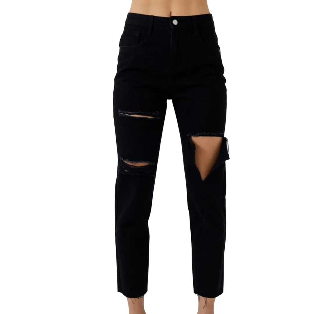 Black Distressed Mom Jeans