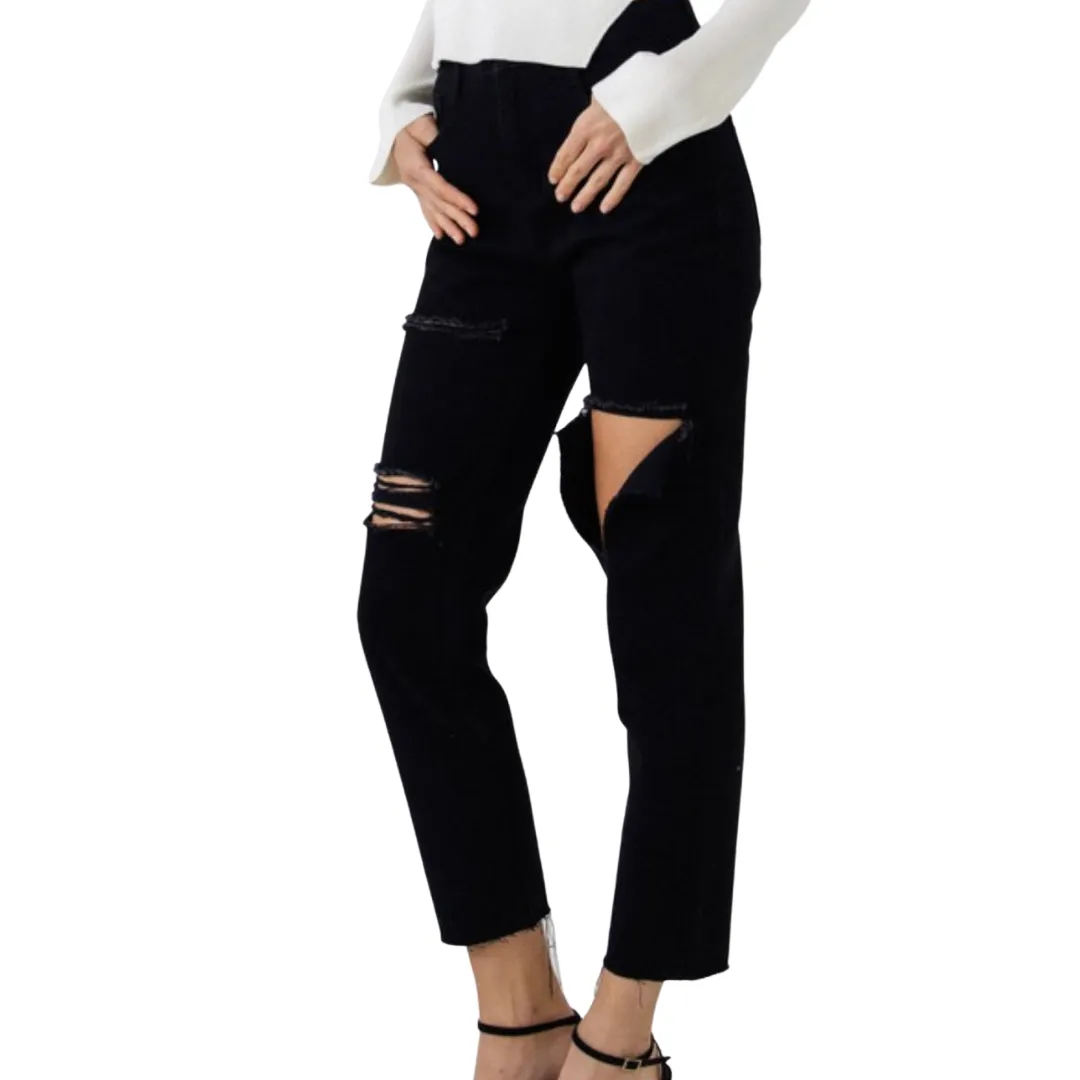 Black Distressed Mom Jeans