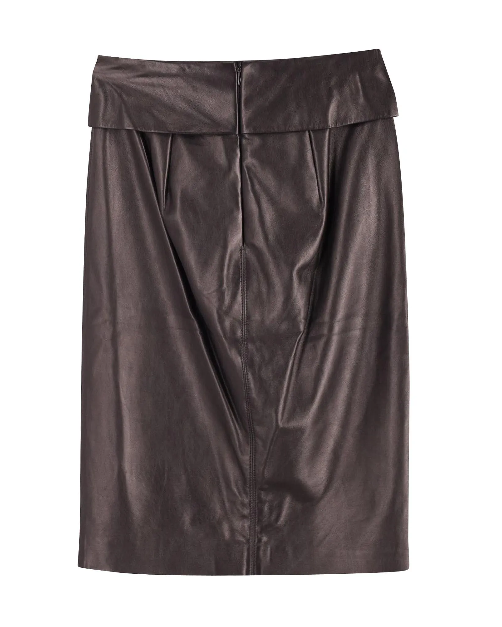 Black Leather Pencil Skirt with Flap Detail and Back Zipper Closure