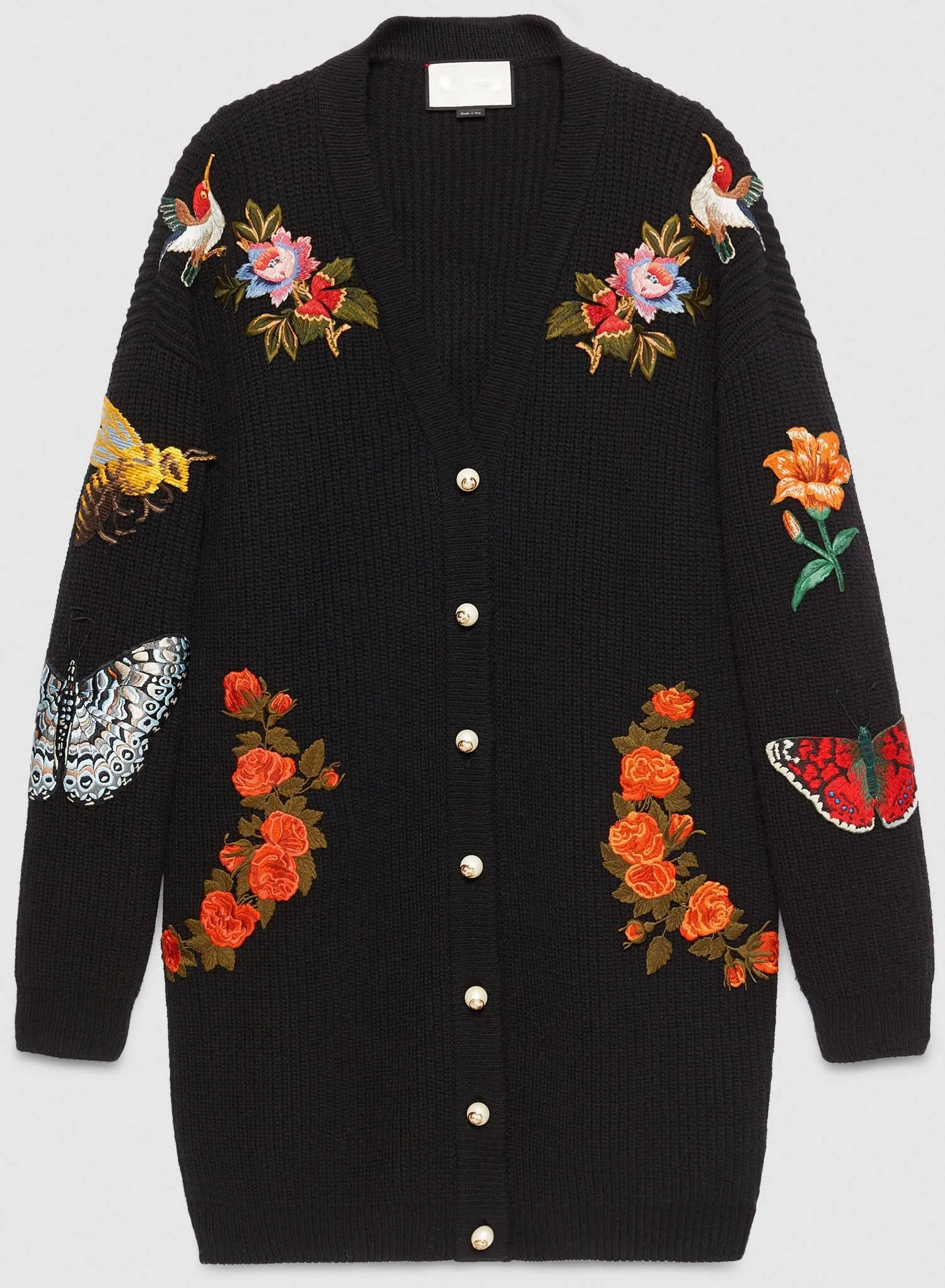 Black Oversized Embroidered Cardigan Sweater