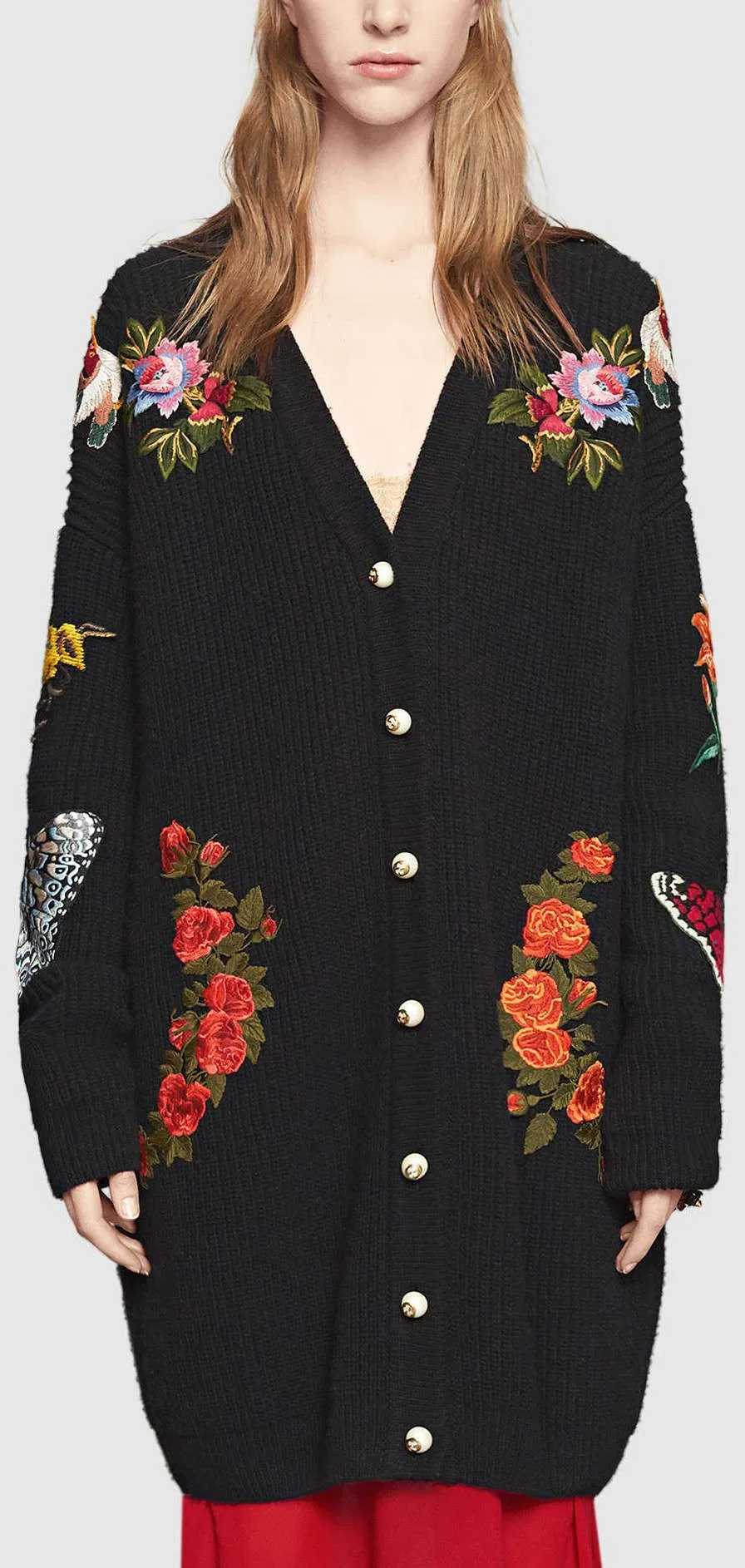 Black Oversized Embroidered Cardigan Sweater