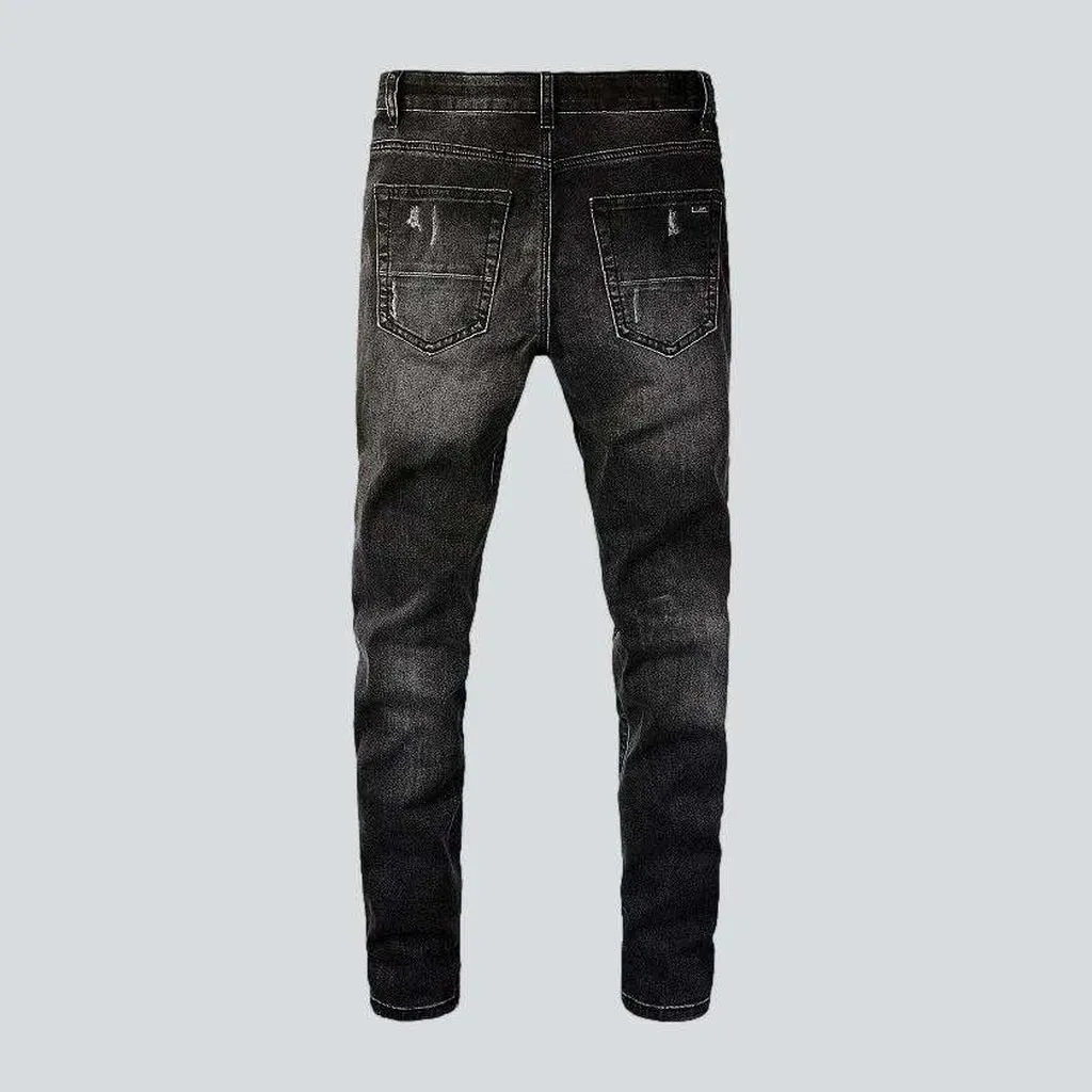 Black skinny distressed men's jeans