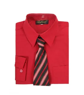 Boys Red Long Sleeve Formal Dress Shirt and Tie