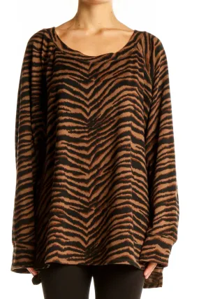 Brown Tiger Stripe Oversized Knit Sweater