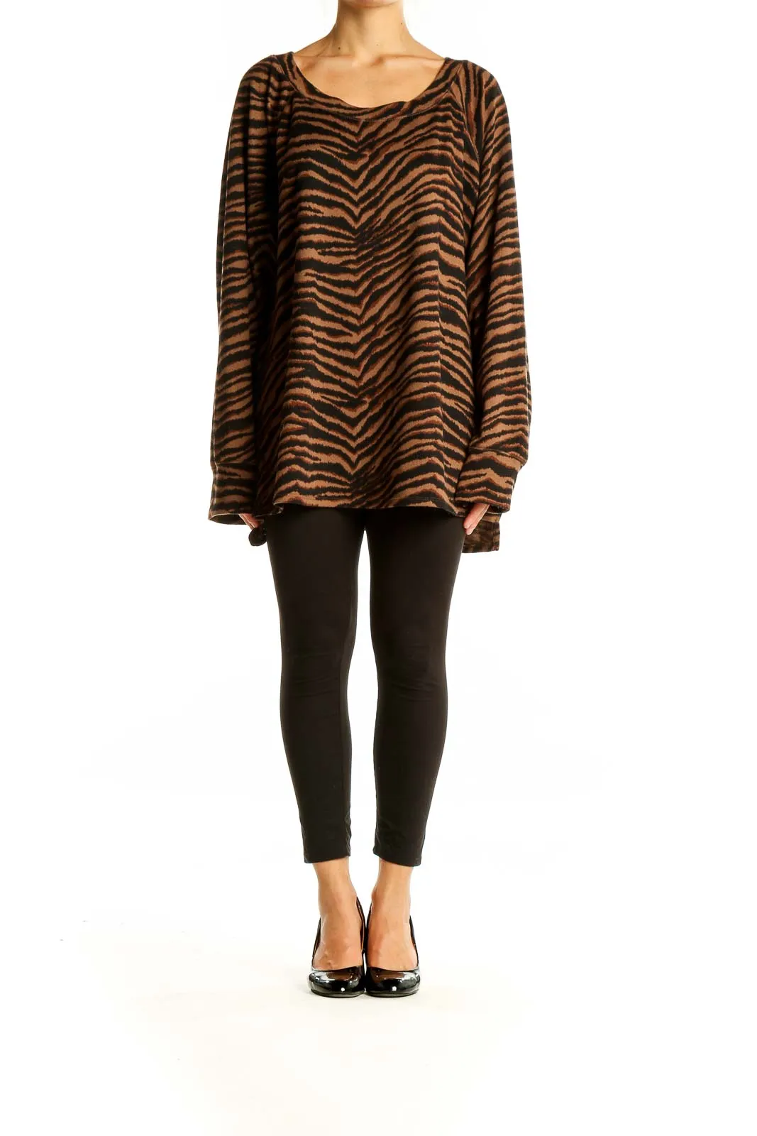 Brown Tiger Stripe Oversized Knit Sweater