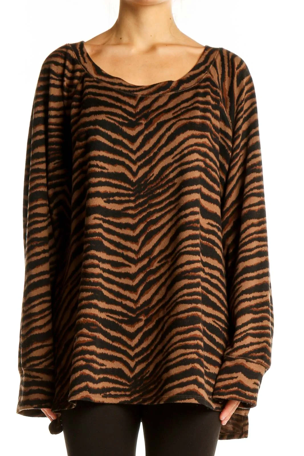 Brown Tiger Stripe Oversized Knit Sweater