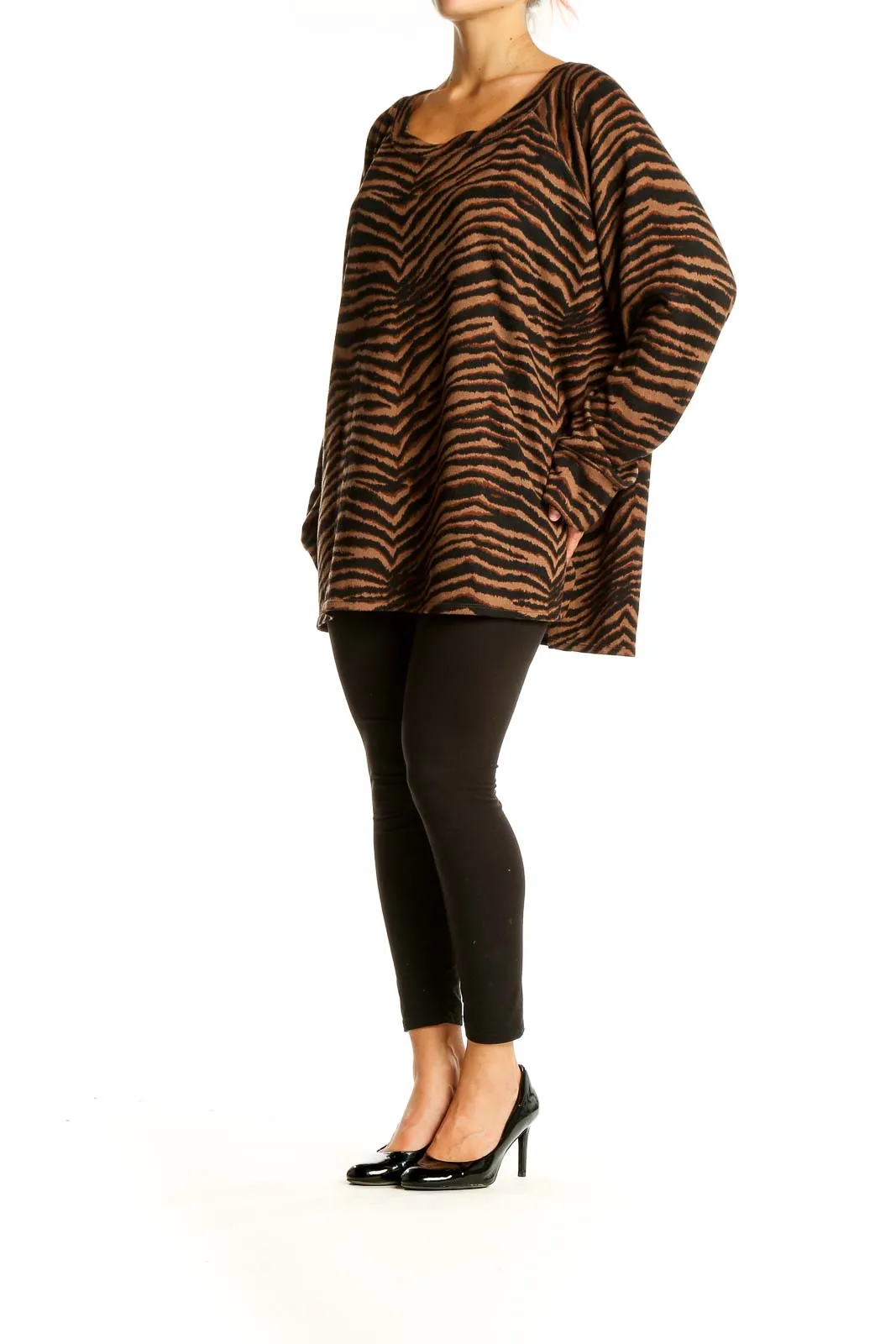 Brown Tiger Stripe Oversized Knit Sweater