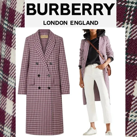 Burberry Plaid Check Cotton Double Breasted Coat