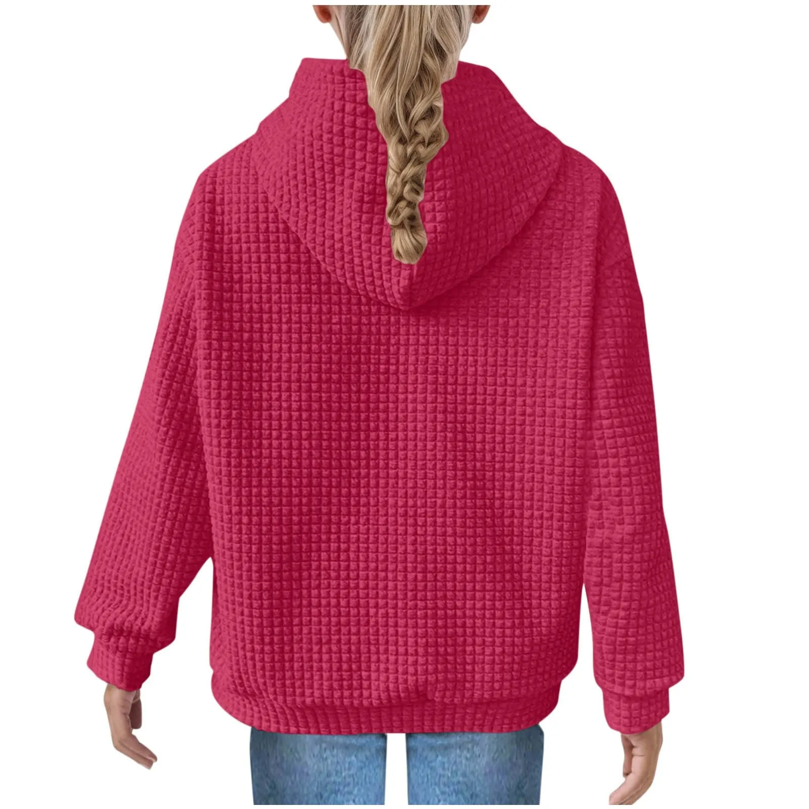 BXJX girls sweatshirt Waffle Knit Hoodies For Teen Girls Casual Plain Long Sleeve Sweatshirts Cute Pullover Tops Girls Spring Fashion Clothes girls winter clothes Hot Pink 7 Years