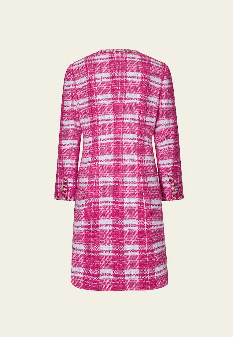 Calf Length Plaided Tweed Coat