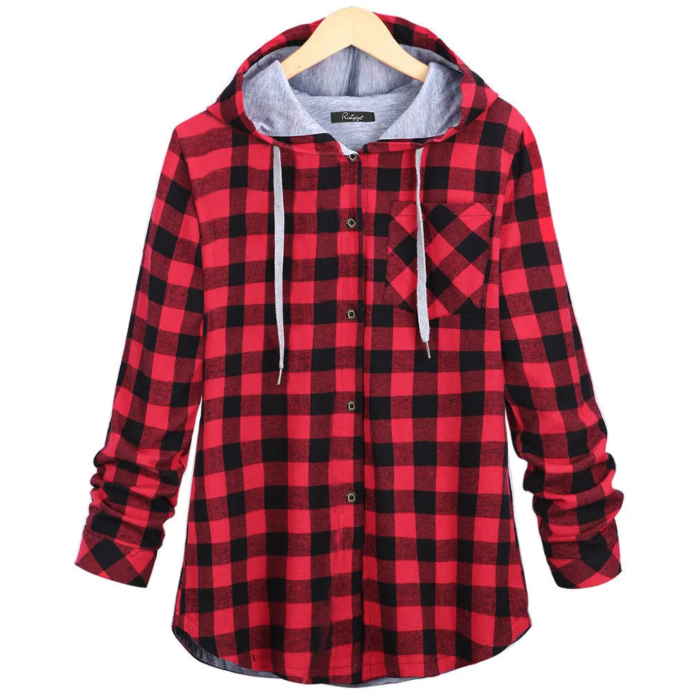 Christmas Plaid Loose Hoodie Plus Size Coat