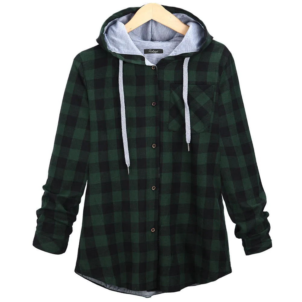 Christmas Plaid Loose Hoodie Plus Size Coat