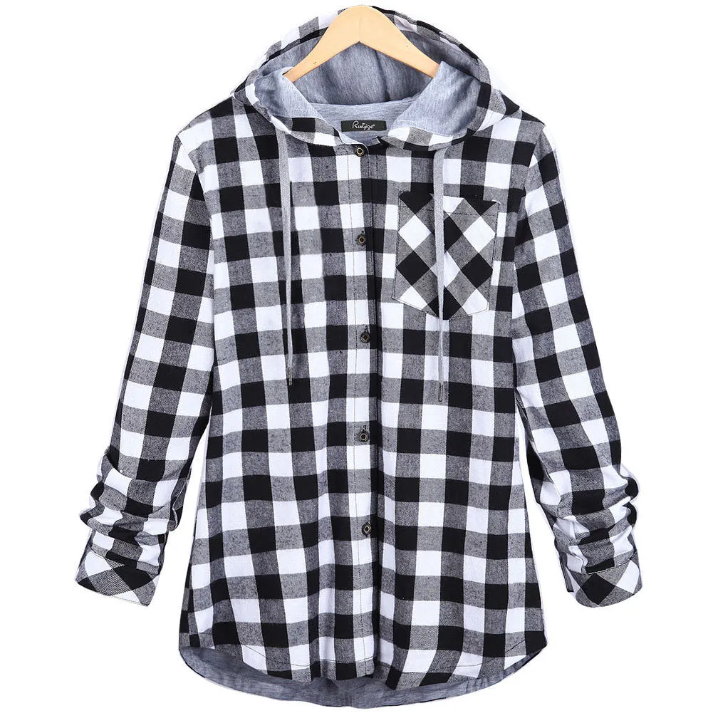 Christmas Plaid Loose Hoodie Plus Size Coat