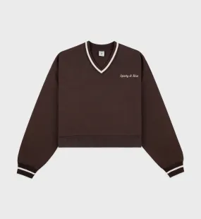 Classic Logo Embroidered V-Neck Sweater - Chocolate