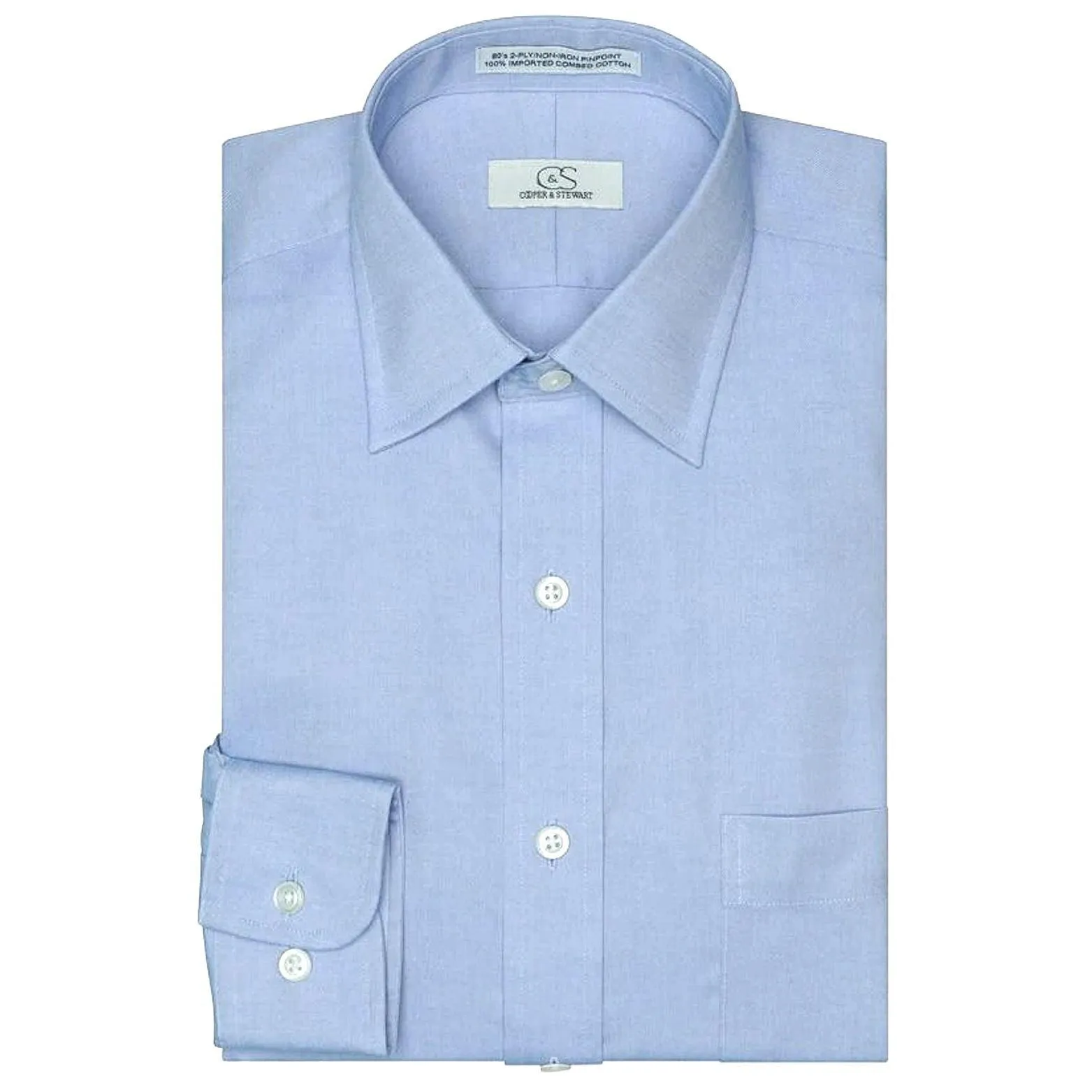 Cooper & Stewart Non-Iron Pinpoint Spread Collar Blue