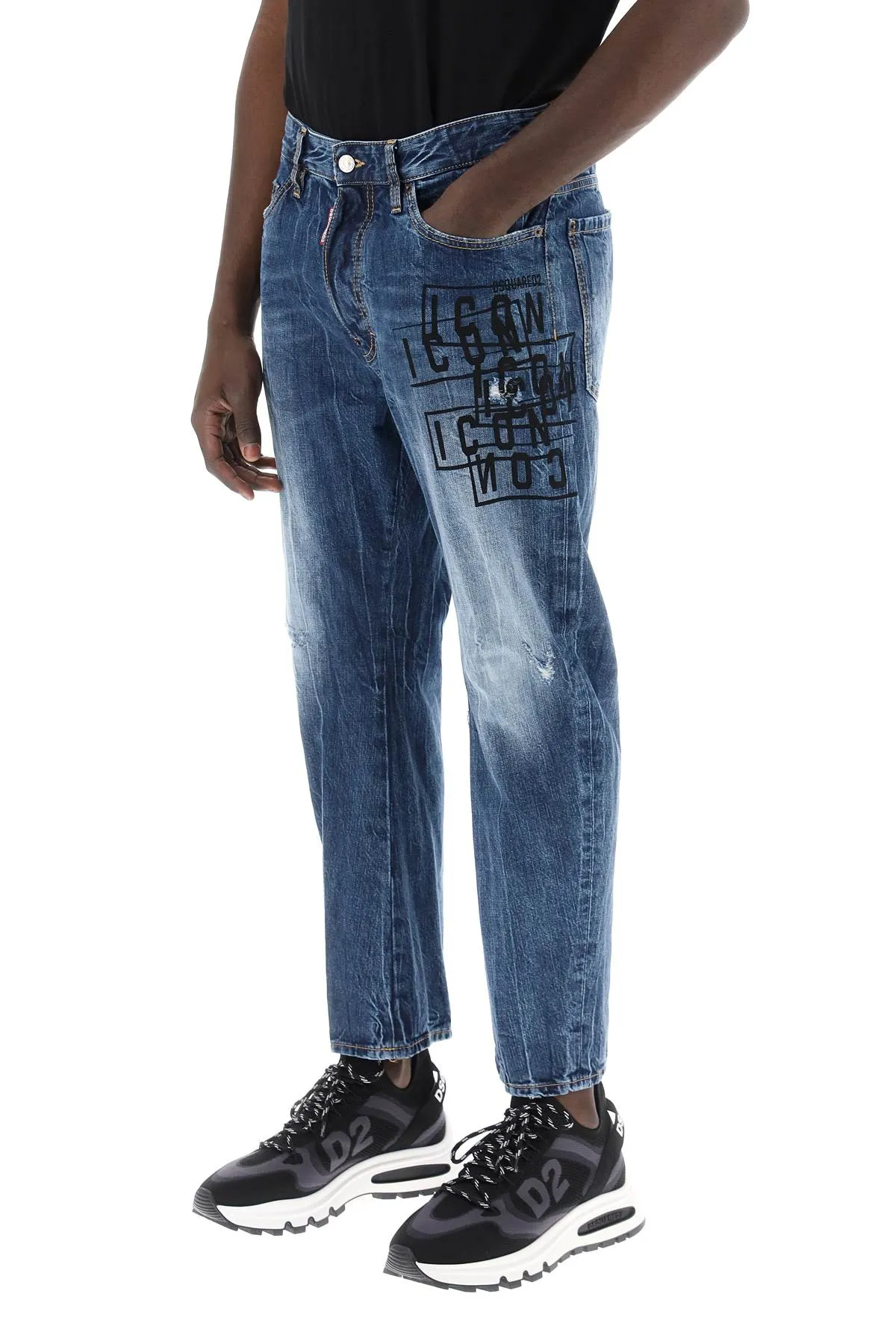 Dsquared2 Dark Wash Icon Stamps Bro Jeans In