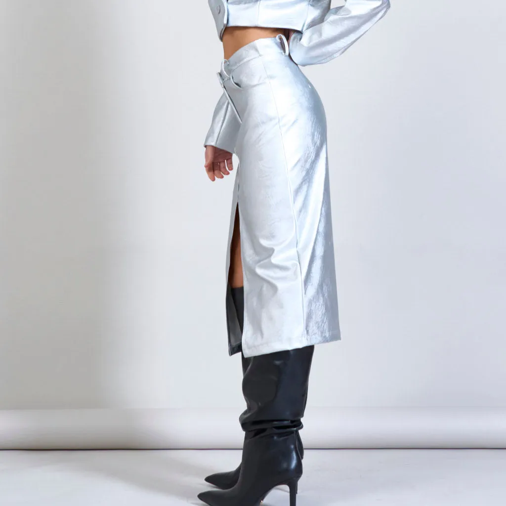 Eco-leather pencil skirt with mid slit wholesale